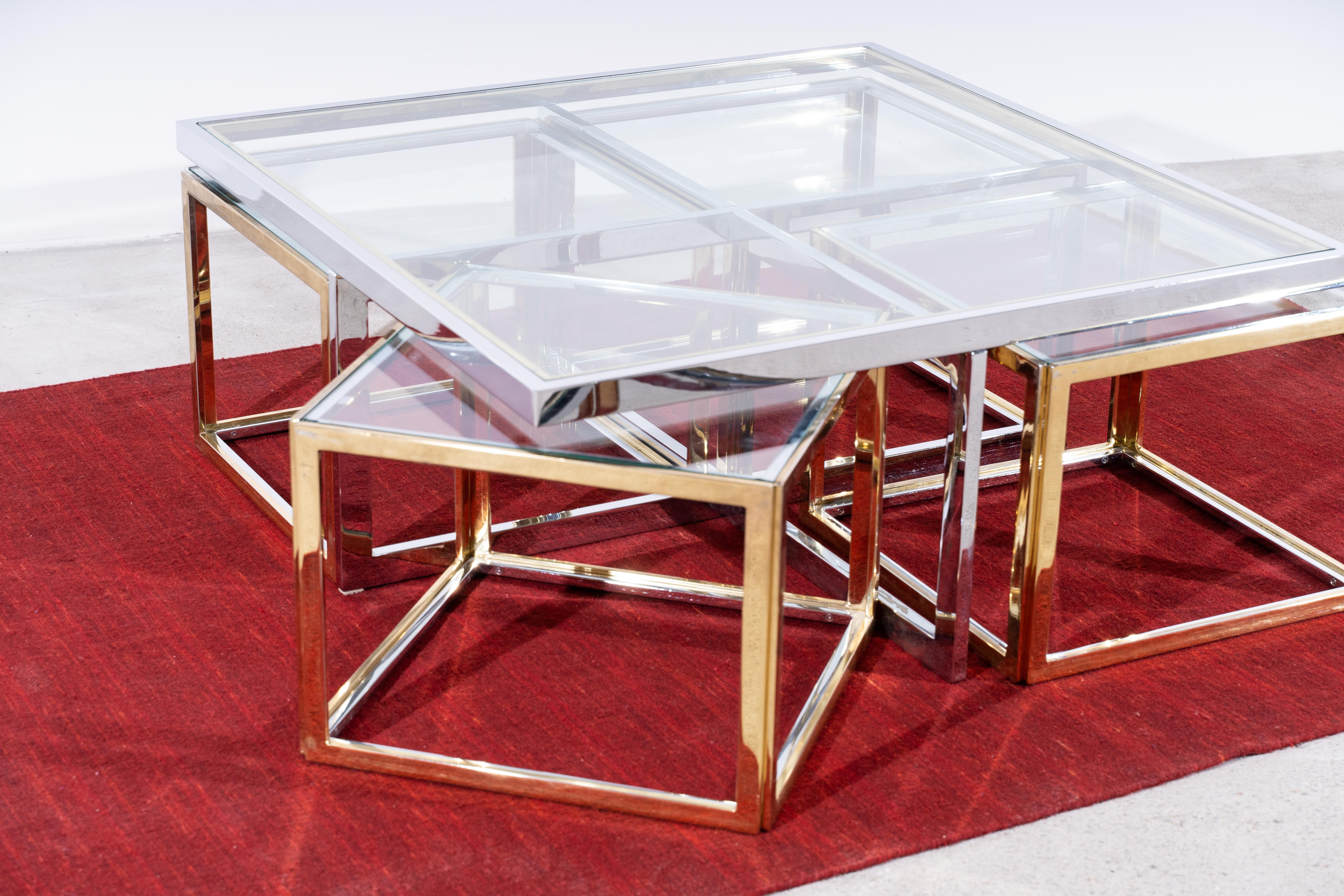 Hollywood Regancy Maison Charles France Coffee Table Brass Chrome In Good Condition In Berlin, BE