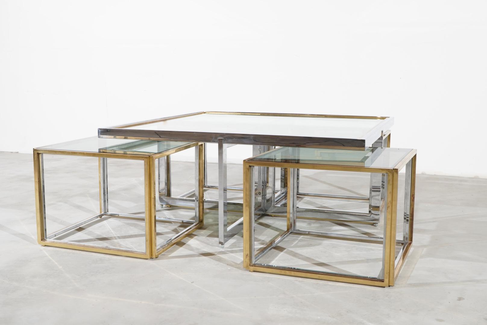 20ième siècle Romeo Rega - Hollywood Regancy  Table Basse en Laiton Chrome Milieu de Siècle en vente