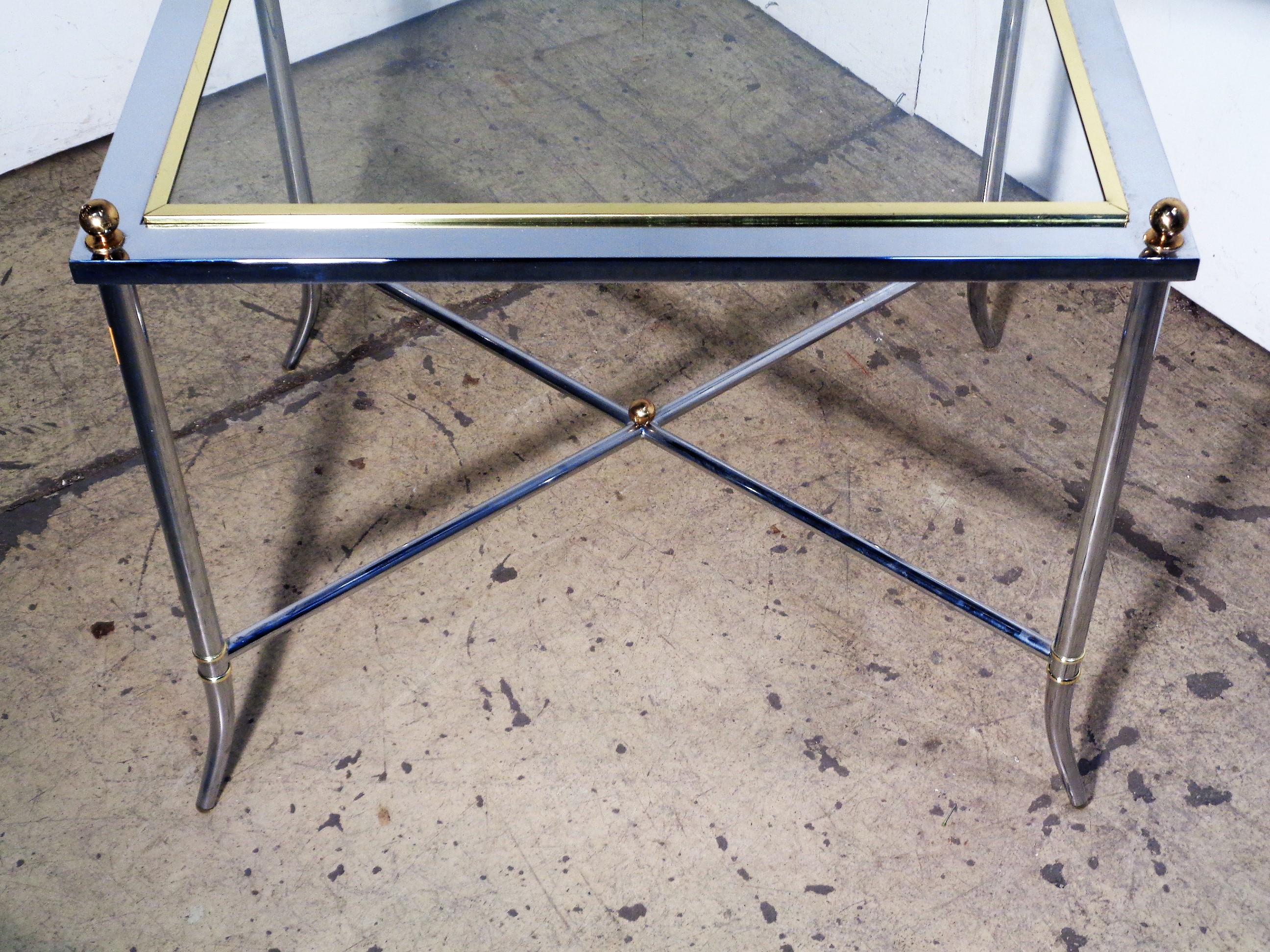 Metalwork Maison Jansen Style Faux Bamboo Chrome and Brass Table For Sale