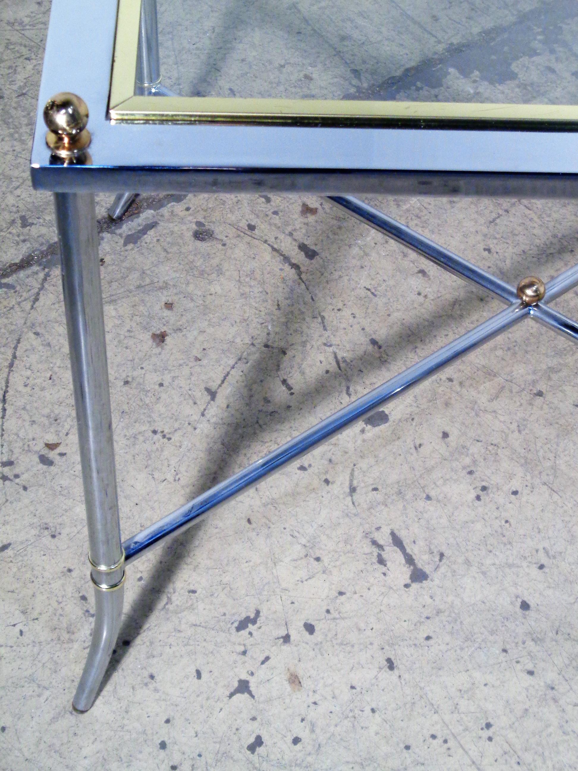Maison Jansen Style Faux Bamboo Chrome and Brass Table In Good Condition For Sale In Rochester, NY