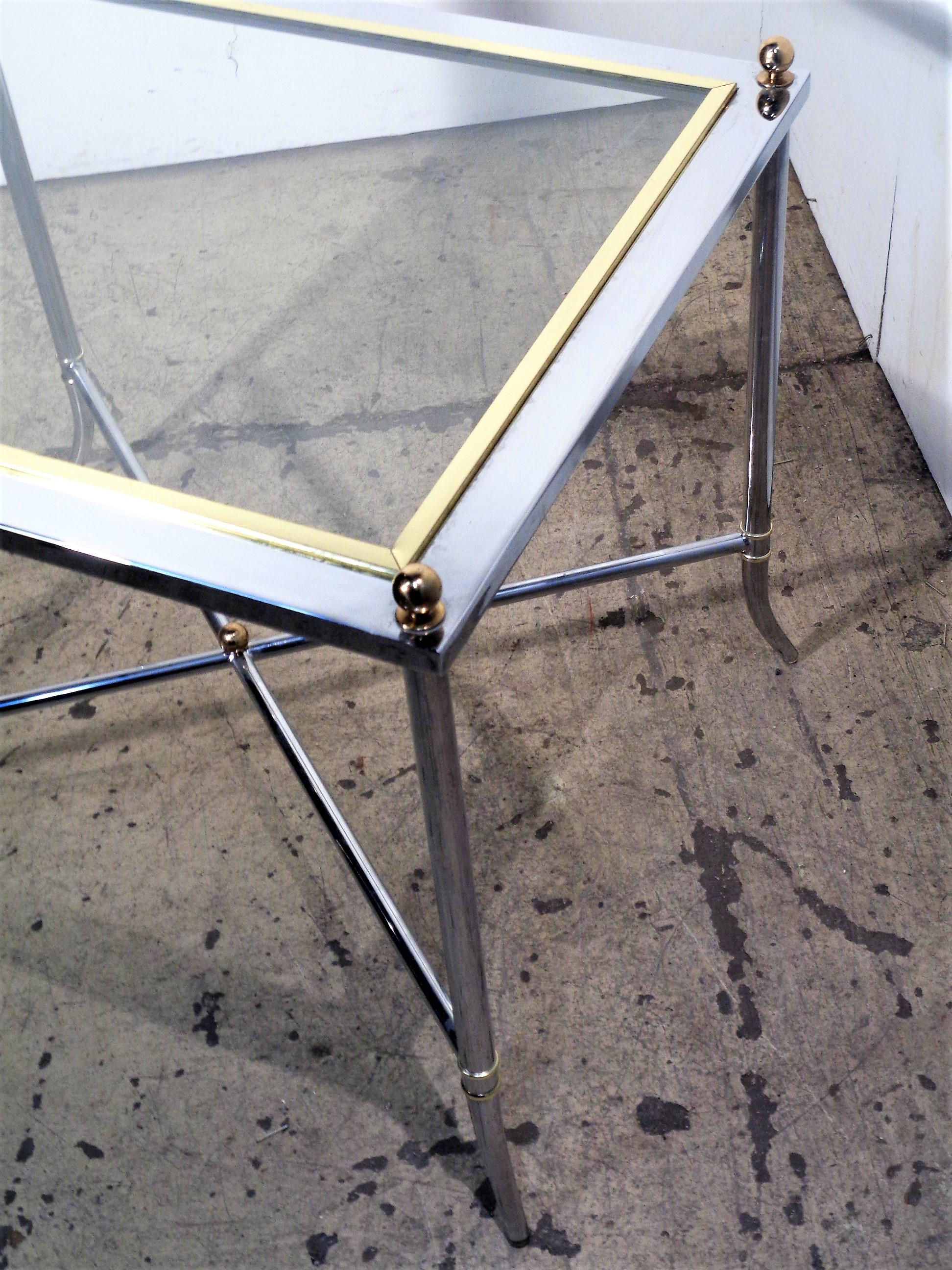 20th Century Maison Jansen Style Faux Bamboo Chrome and Brass Table For Sale