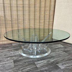 Tavolino da caffè Hollywood Regen Stalagmitel con base in lucite e piano in vetro. Circa anni '70