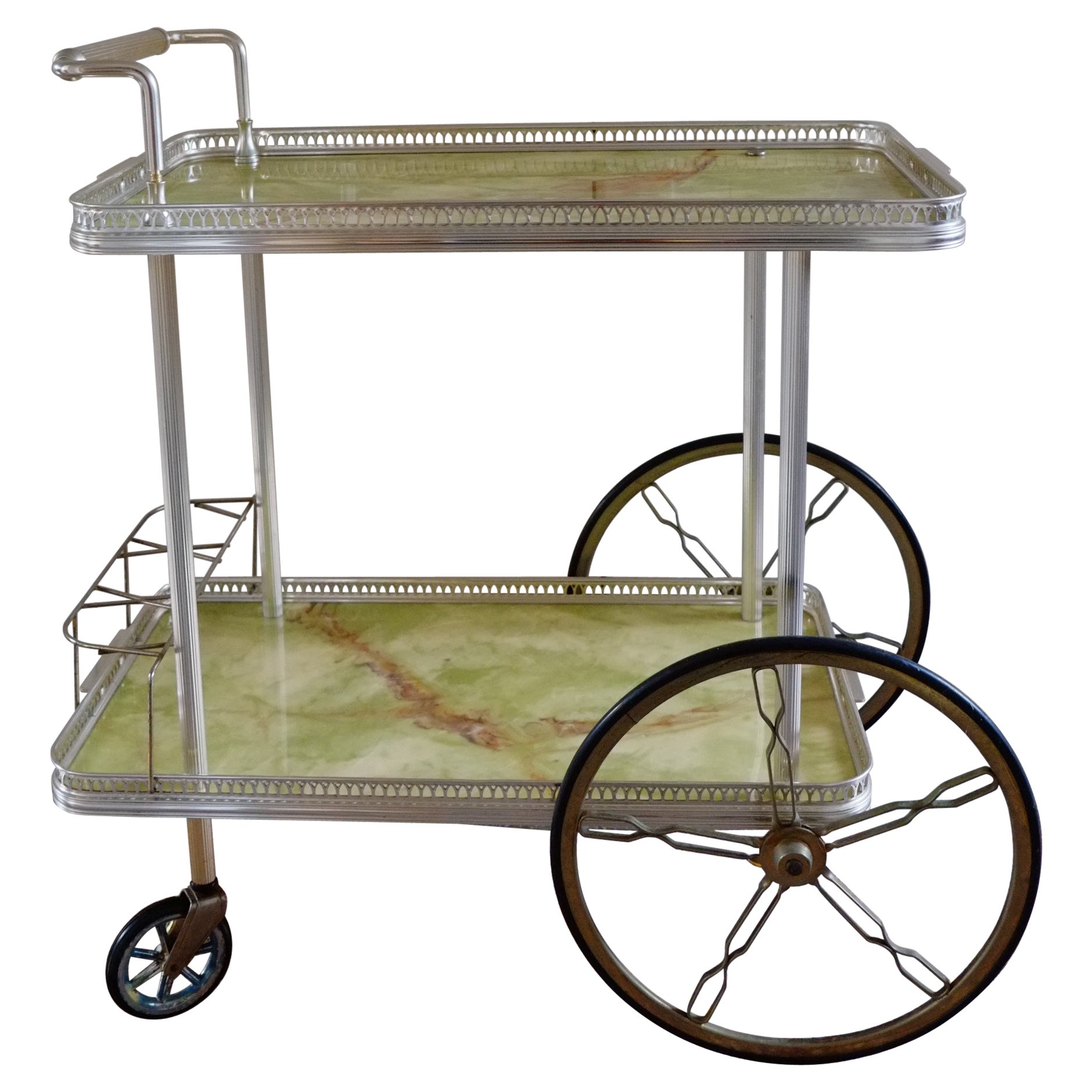 Hollywood Regency 1950
s French Nickel Silver Bar Cart