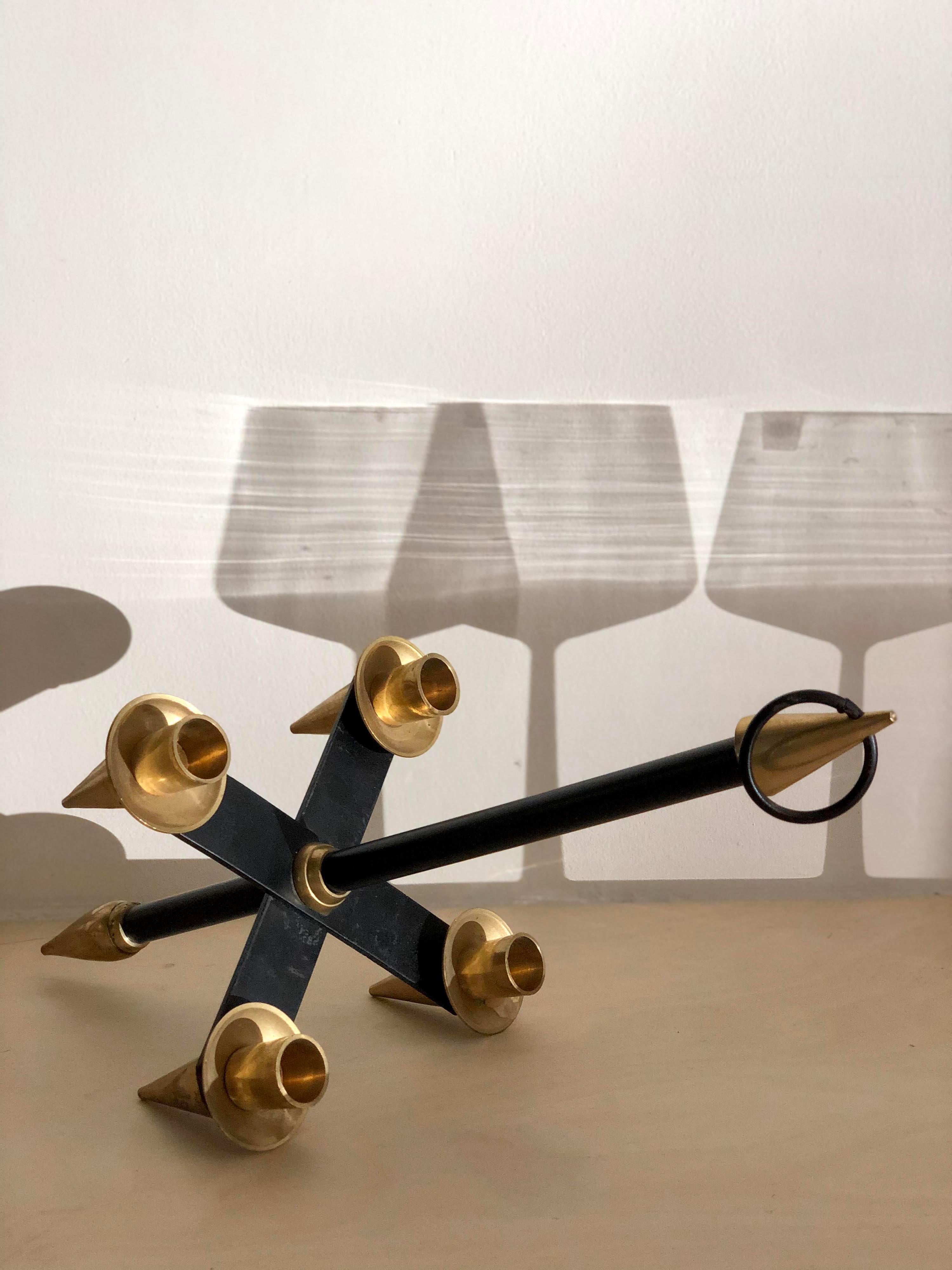 Hollywood Regency 1950s Italian Brass Hanging Candleholder Att. Gio Ponti in vendita 1