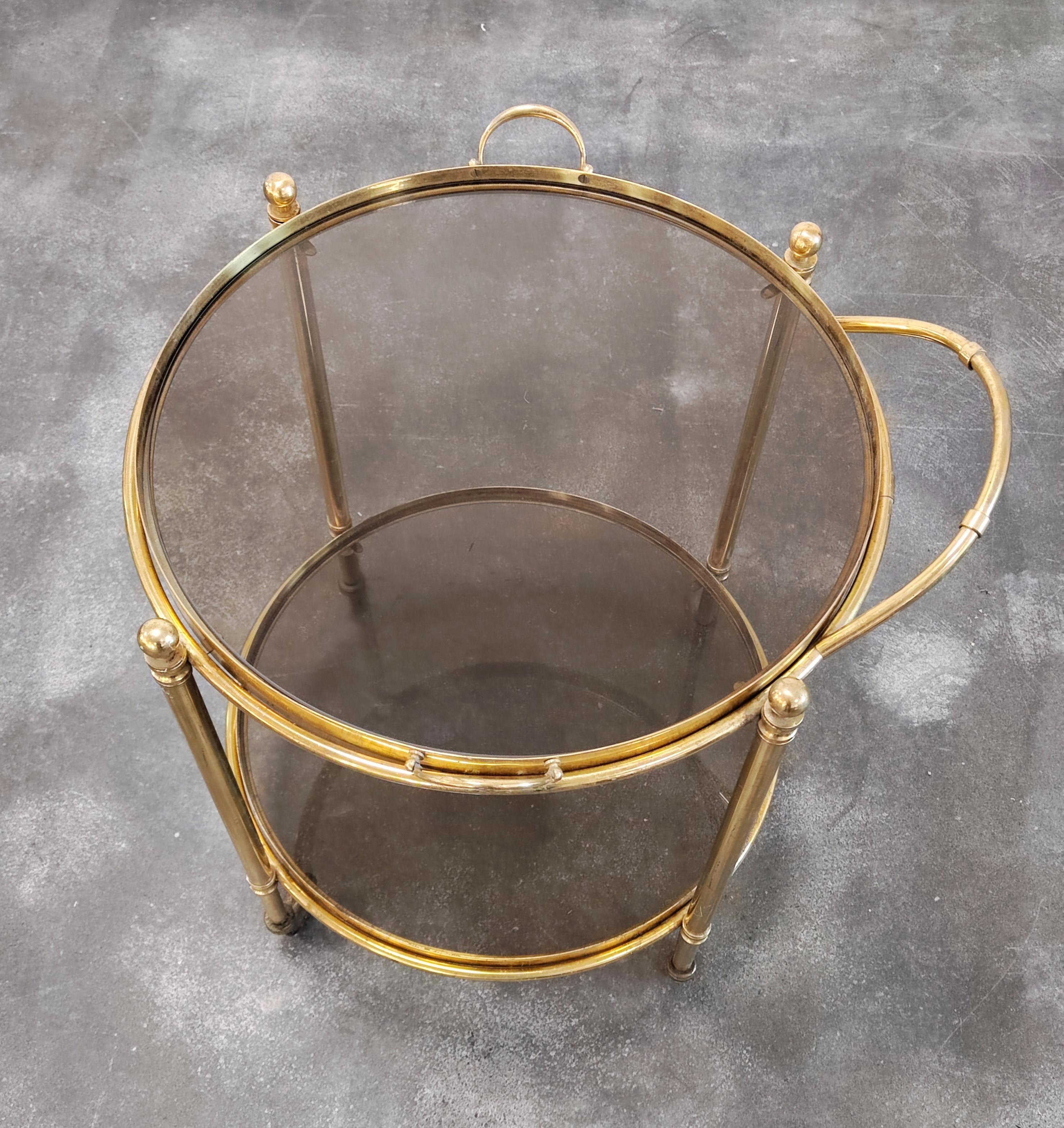 Hollywood Regency 2-Tier Bronze and Smoked Glass Bar Trolley, France, 1950s For Sale 7