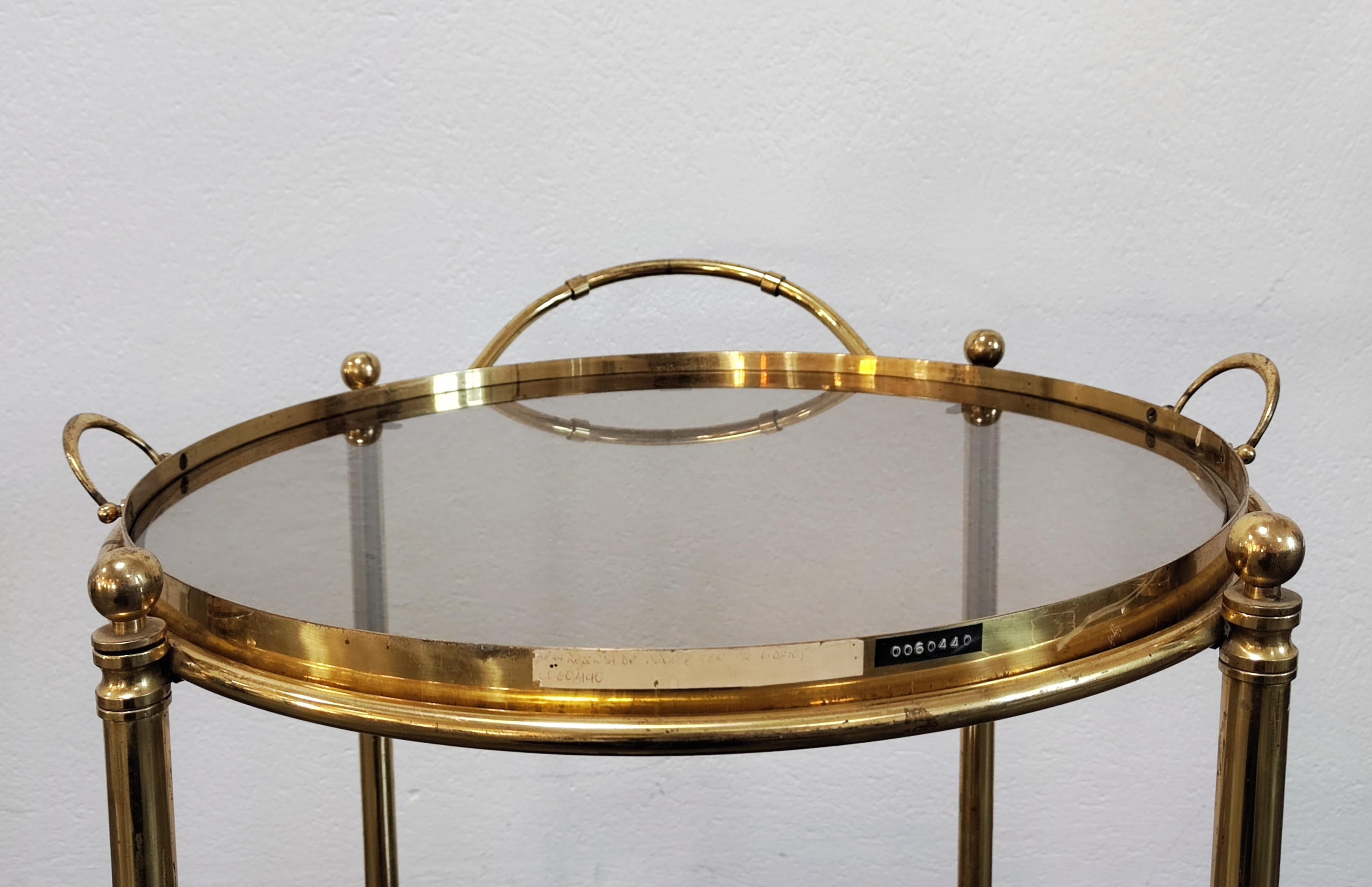 Hollywood Regency 2-Tier Bronze and Smoked Glass Bar Trolley, France, 1950s For Sale 8