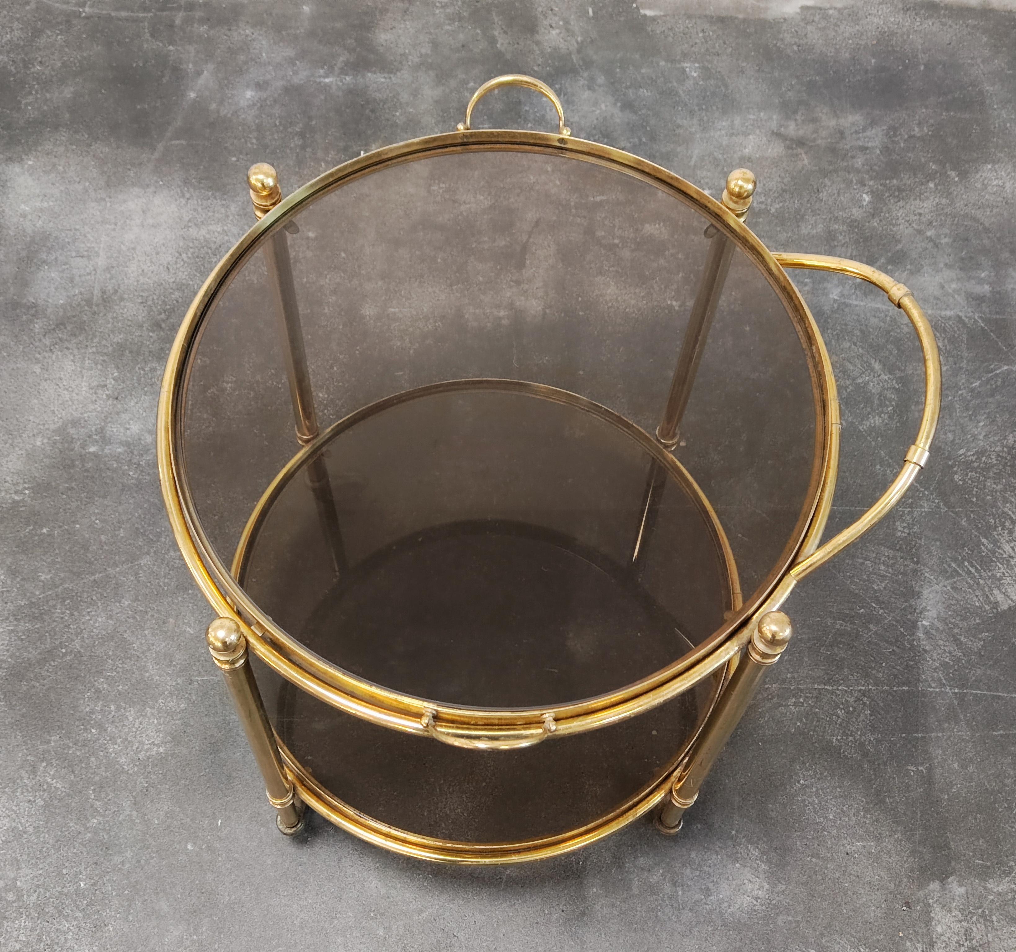 Hollywood Regency 2-Tier Bronze and Smoked Glass Bar Trolley, France, 1950s In Good Condition For Sale In Beograd, RS