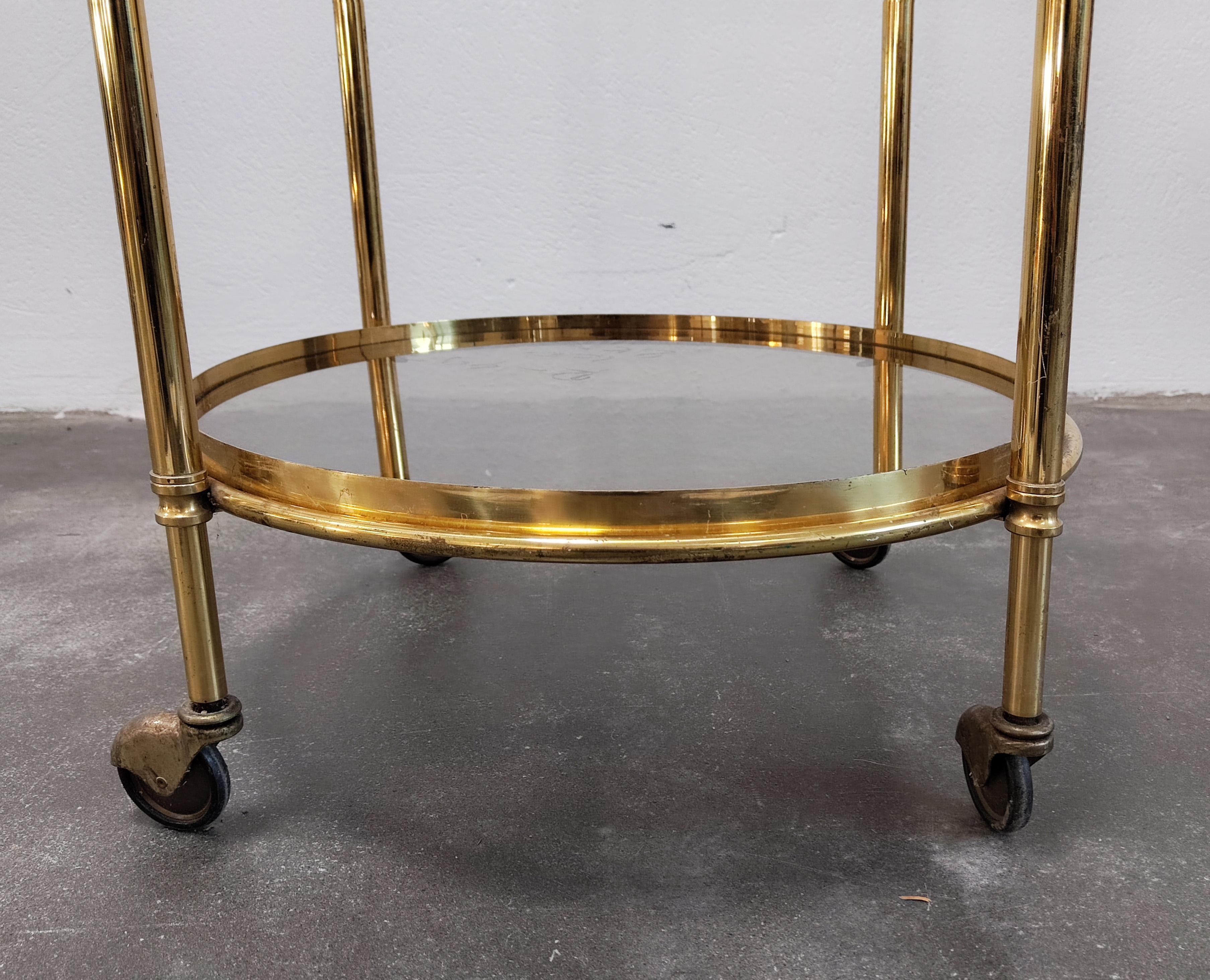 Hollywood Regency 2-Tier Bronze and Smoked Glass Bar Trolley, France, 1950s For Sale 2