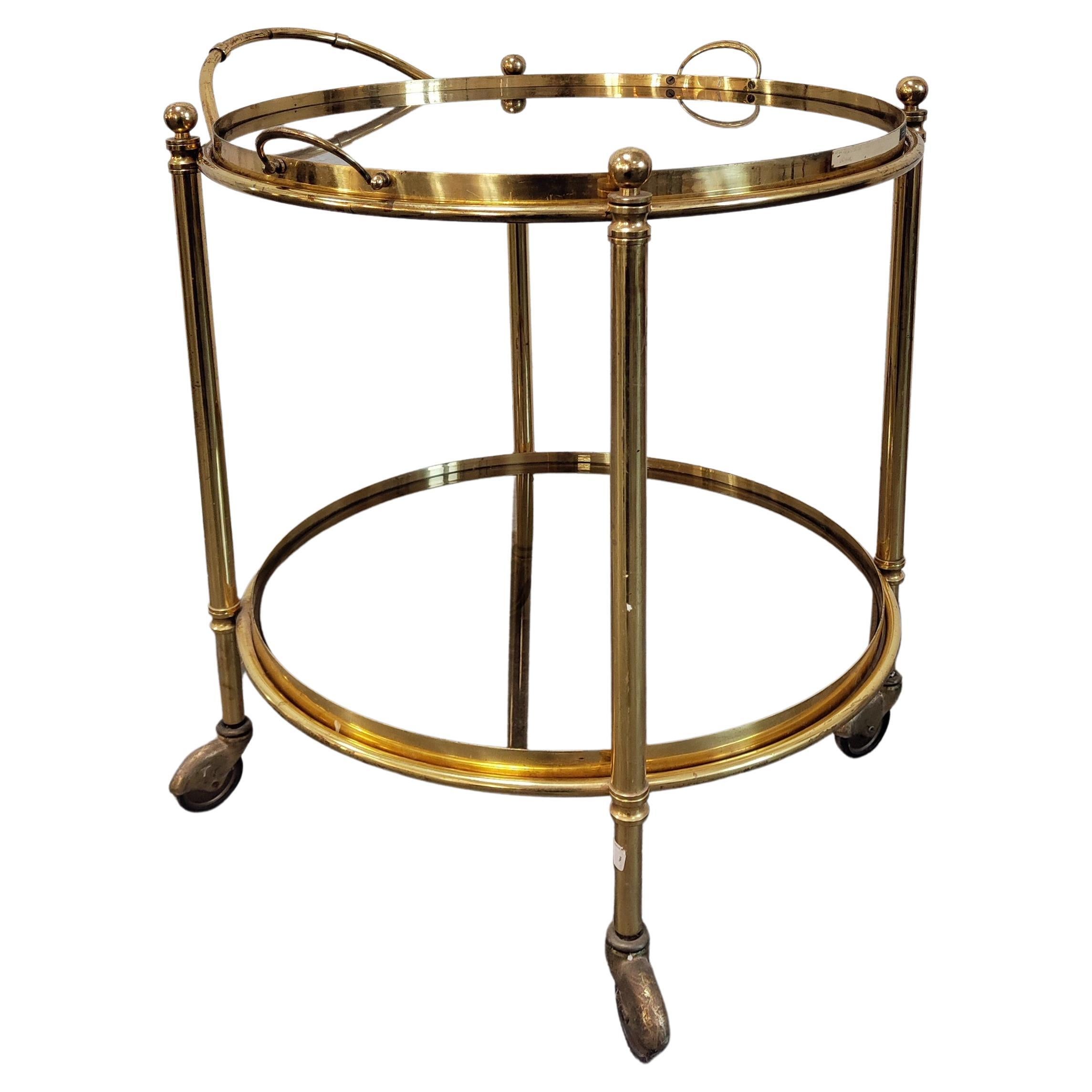 Hollywood Regency 2-Tier Bronze and Smoked Glass Bar Trolley, France, 1950s For Sale