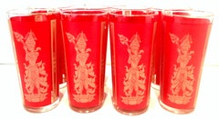 Hollywood Regency 22-Karat Gold Printed "Goddess" Tom Collins Drink Glasses S/8