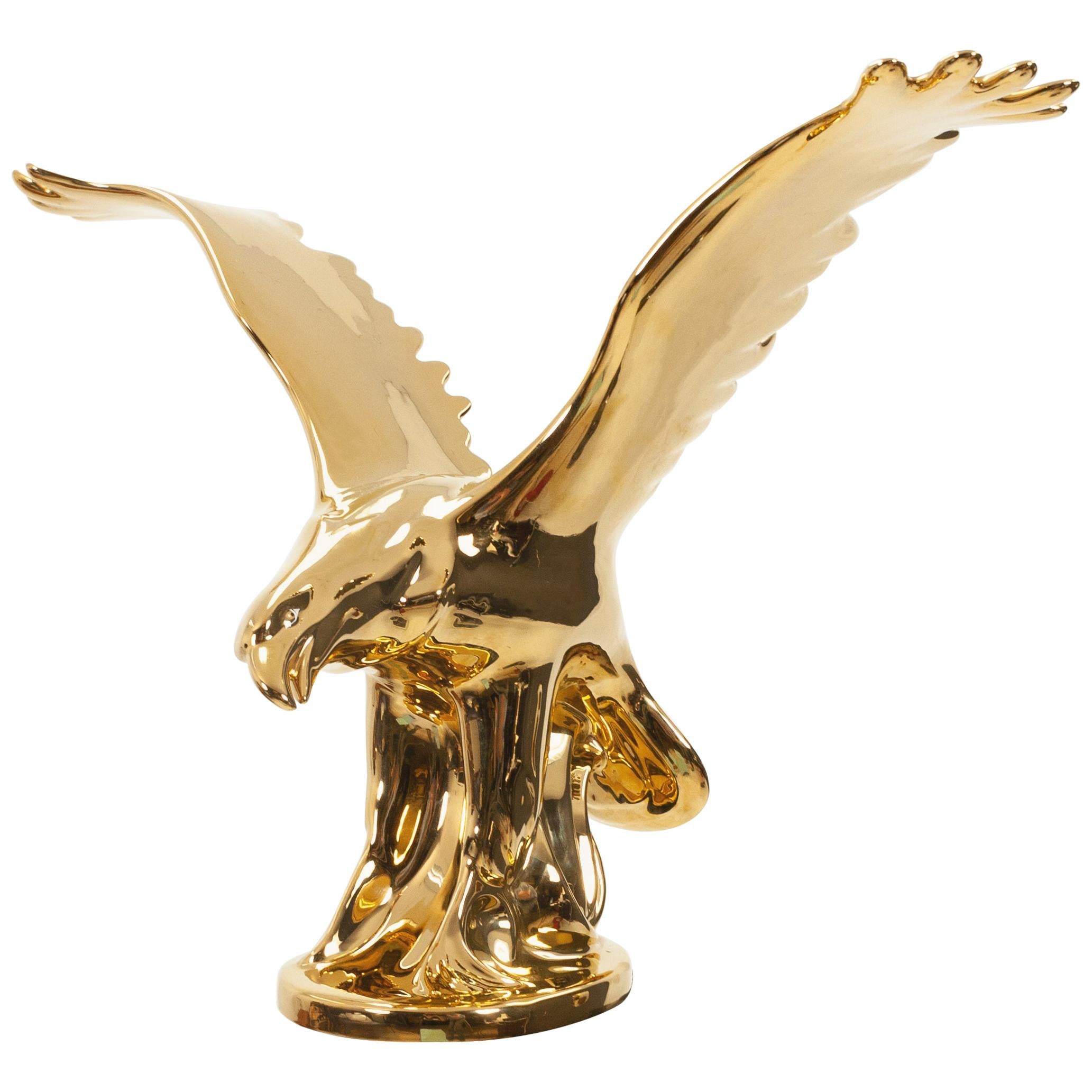 Hollywood Regency 24-Carat Gold Porcelain Eagle, Italy, 1980s