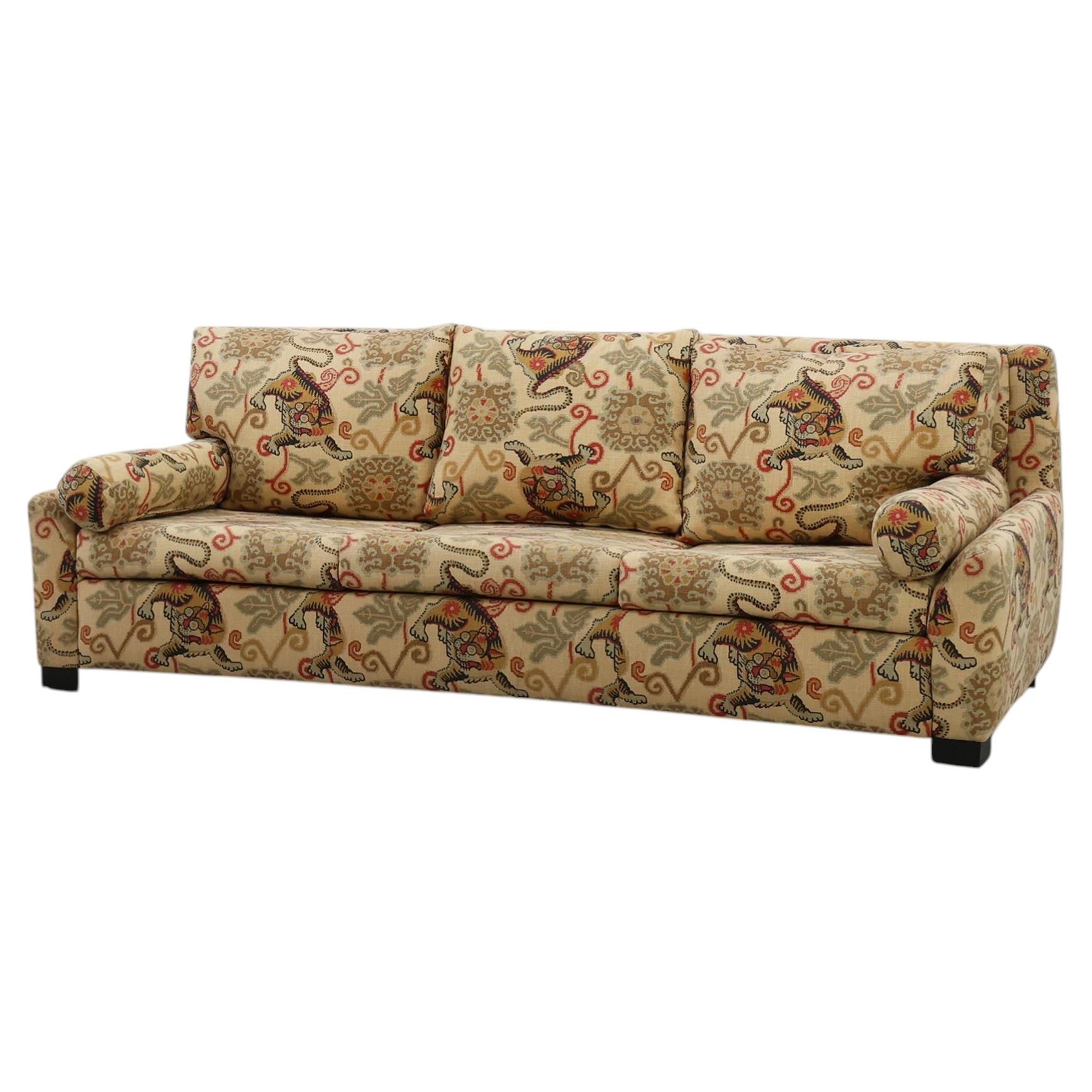 Hollywood Regency 3-seater sofa with Lion‑Motif Upholstery, Italy ca. 1990 For Sale