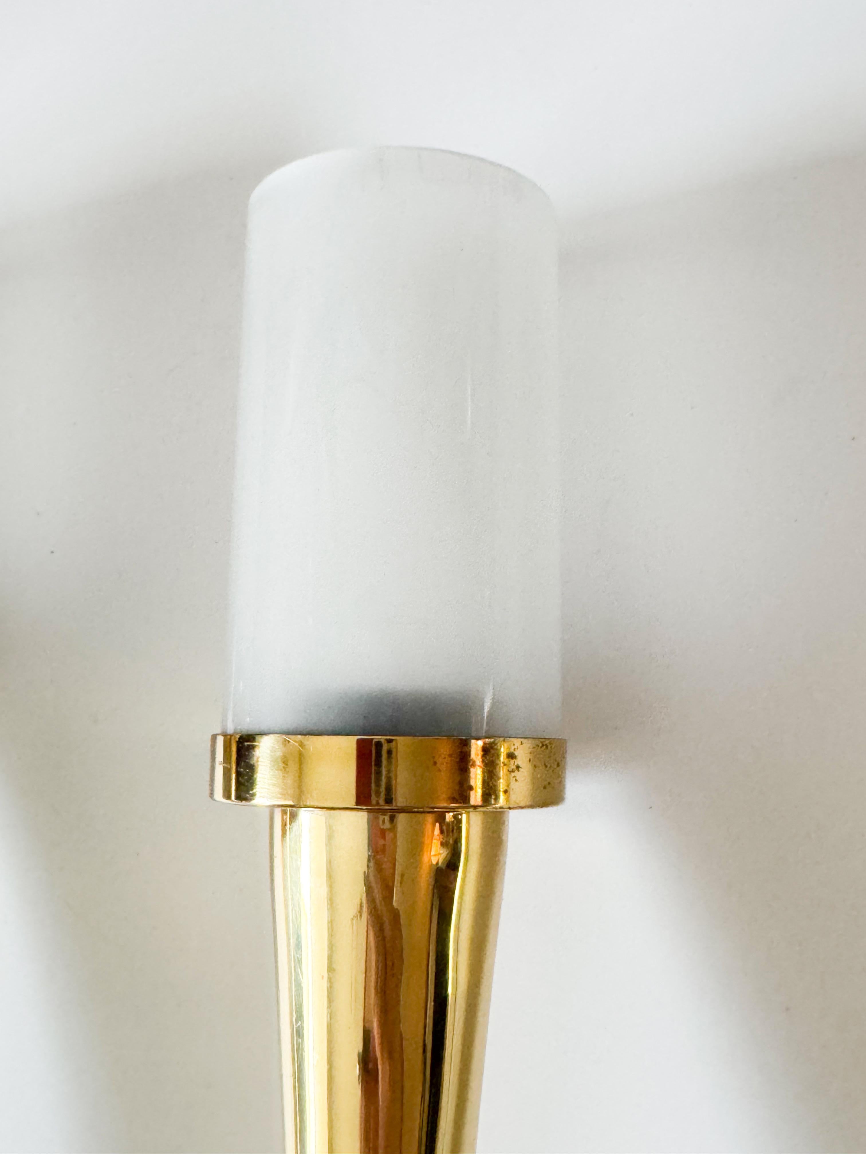 Hollywood Regency 4 Egoluce Wall Light Sconces, Brass, Glass, Italy, 1980s For Sale 1