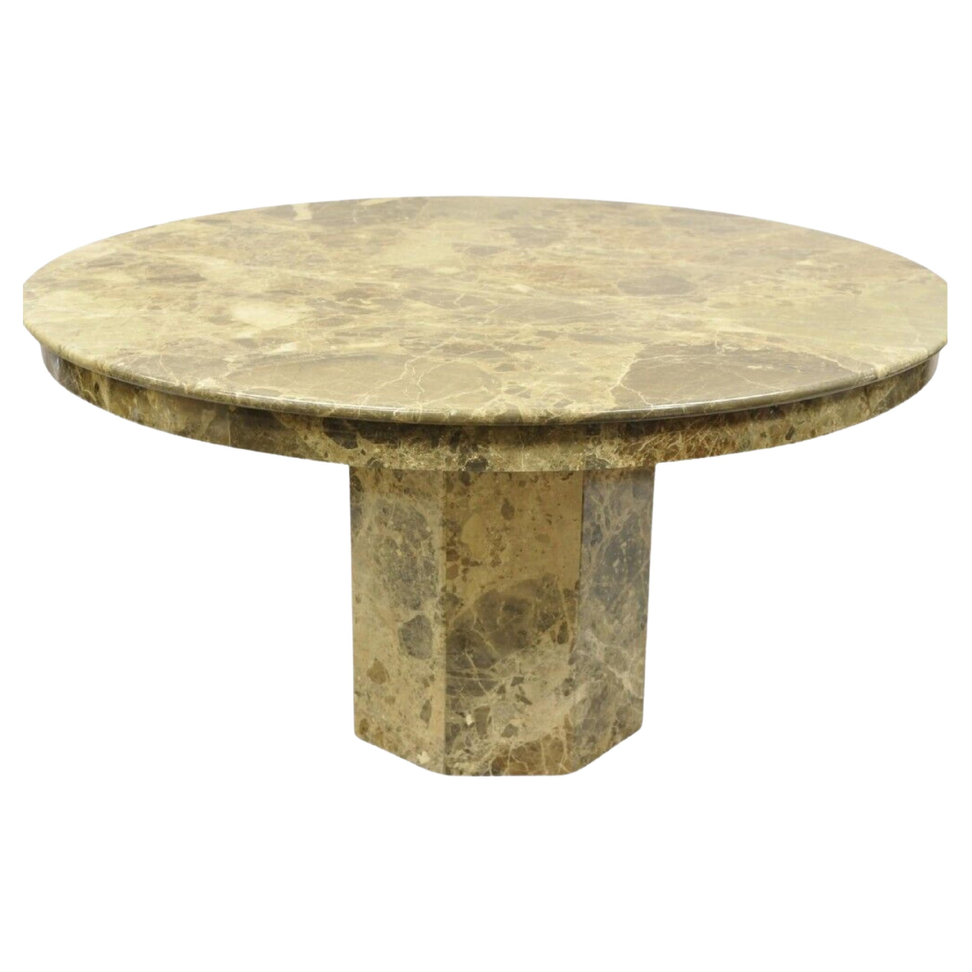 Table de salle à manger 55" Round Post Modern Pedestal Base Marble Hollywood Regency en vente