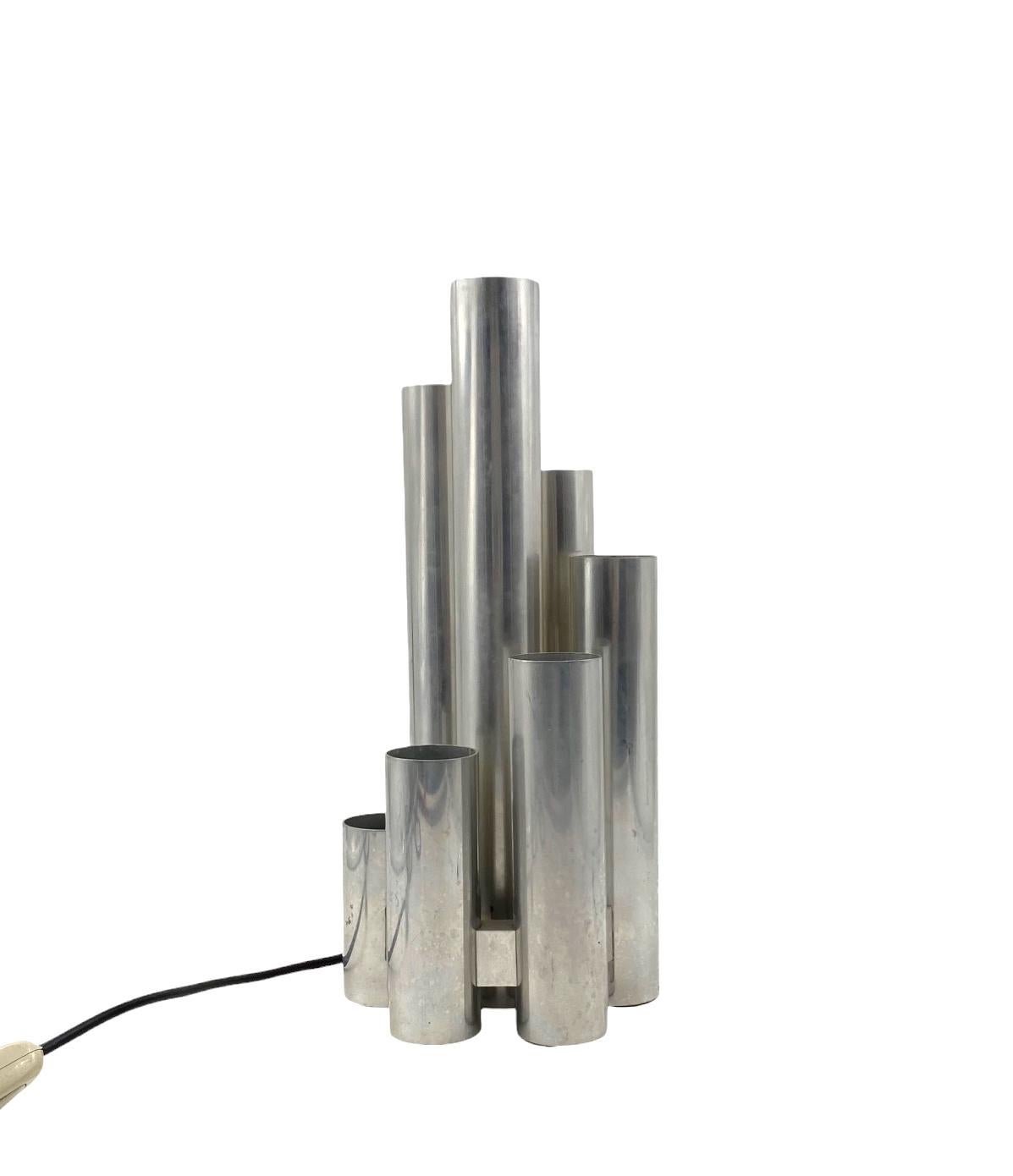 Hollywood regency 6 Lichter Metall Tischlampe, Sciolari, Italien 1970er im Angebot 4