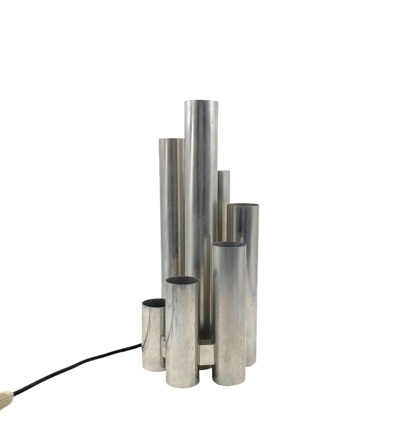 Hollywood regency 6 Lichter Metall Tischlampe, Sciolari, Italien 1970er (Hollywood Regency) im Angebot