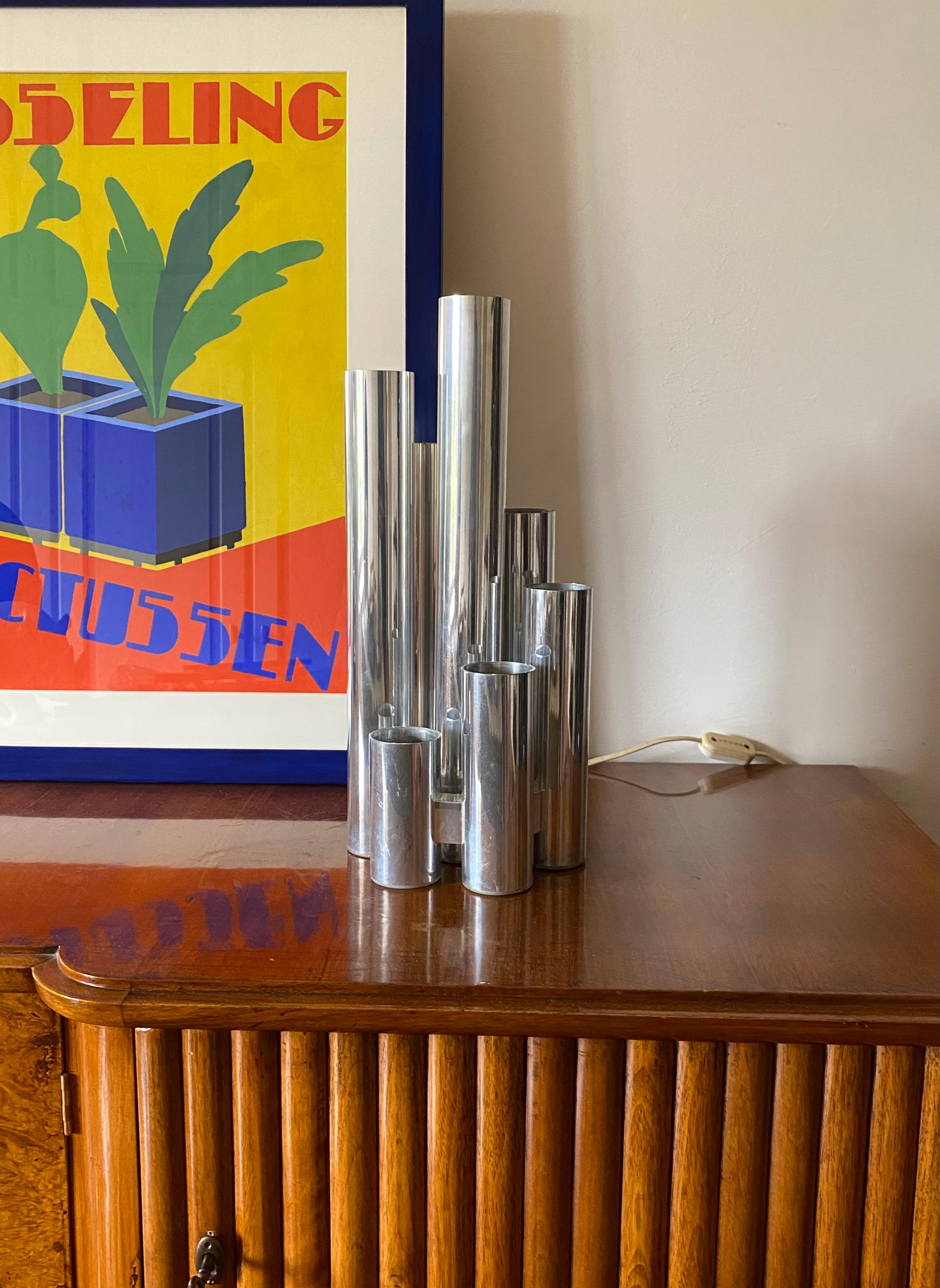 Italian Lampe de table en métal à 6 lumières Hollywood regency, Sciolari, Italie 1970 en vente