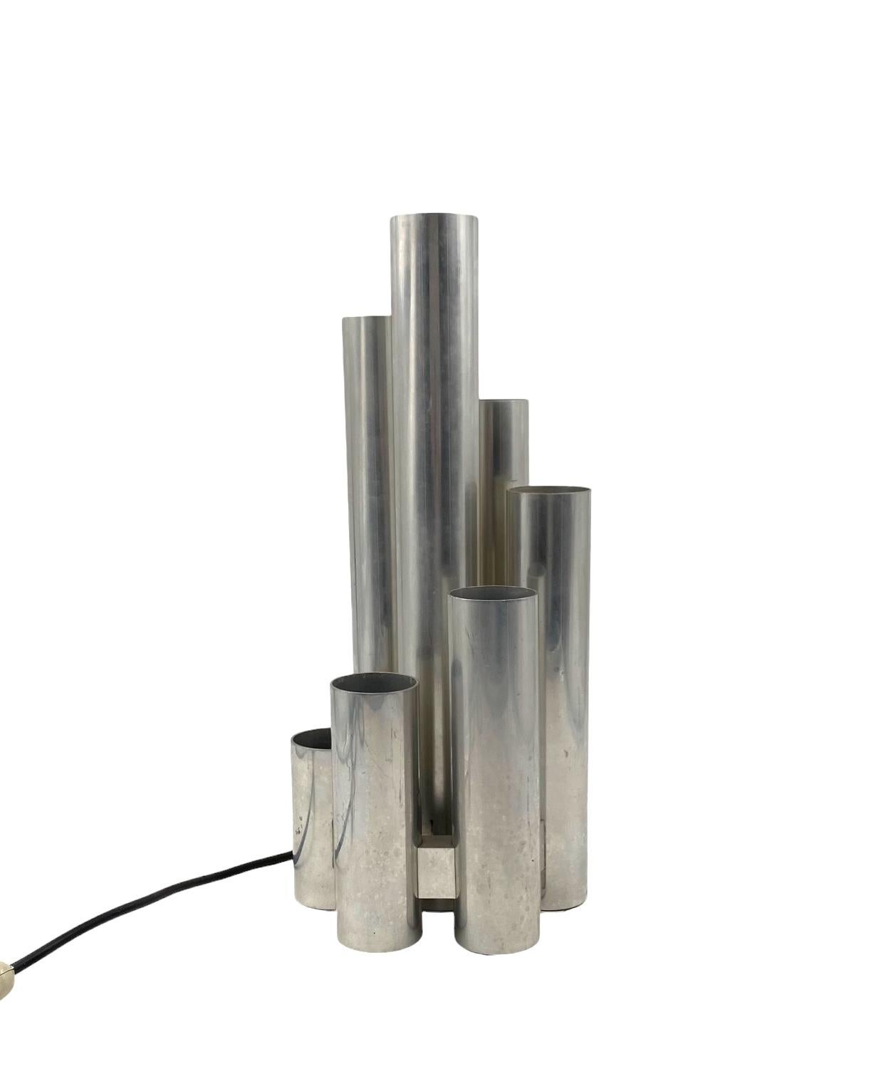 Hollywood regency 6 Lichter Metall Tischlampe, Sciolari, Italien 1970er (Italian) im Angebot