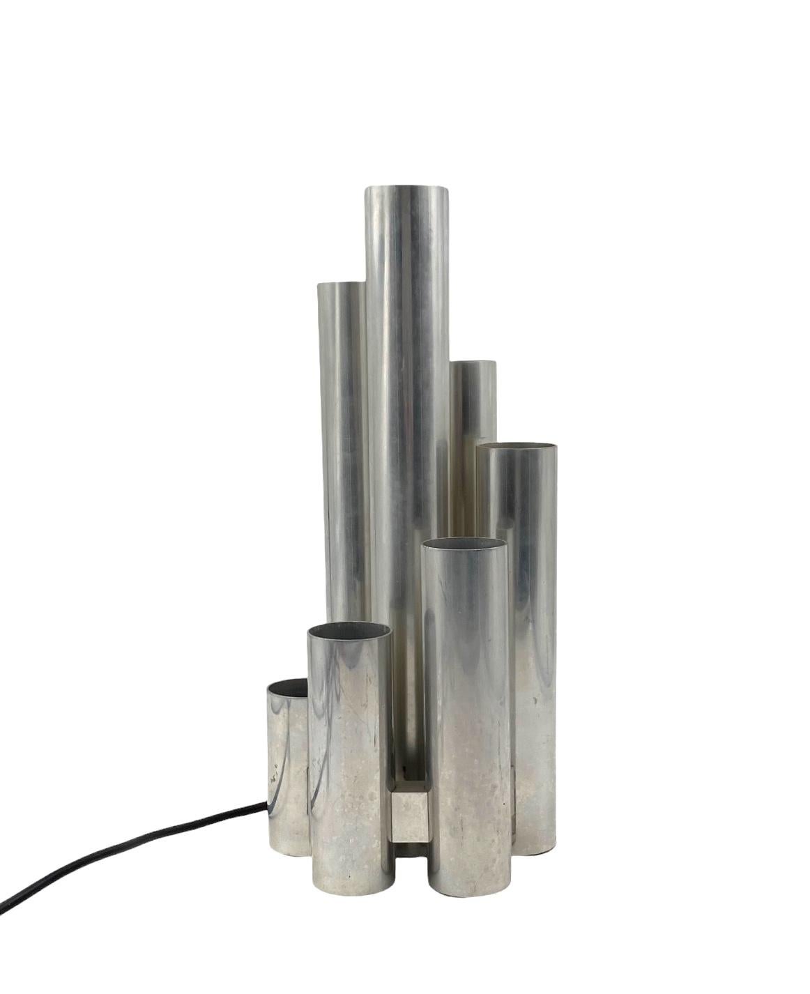 Hollywood regency 6 Lichter Metall Tischlampe, Sciolari, Italien 1970er im Angebot 1
