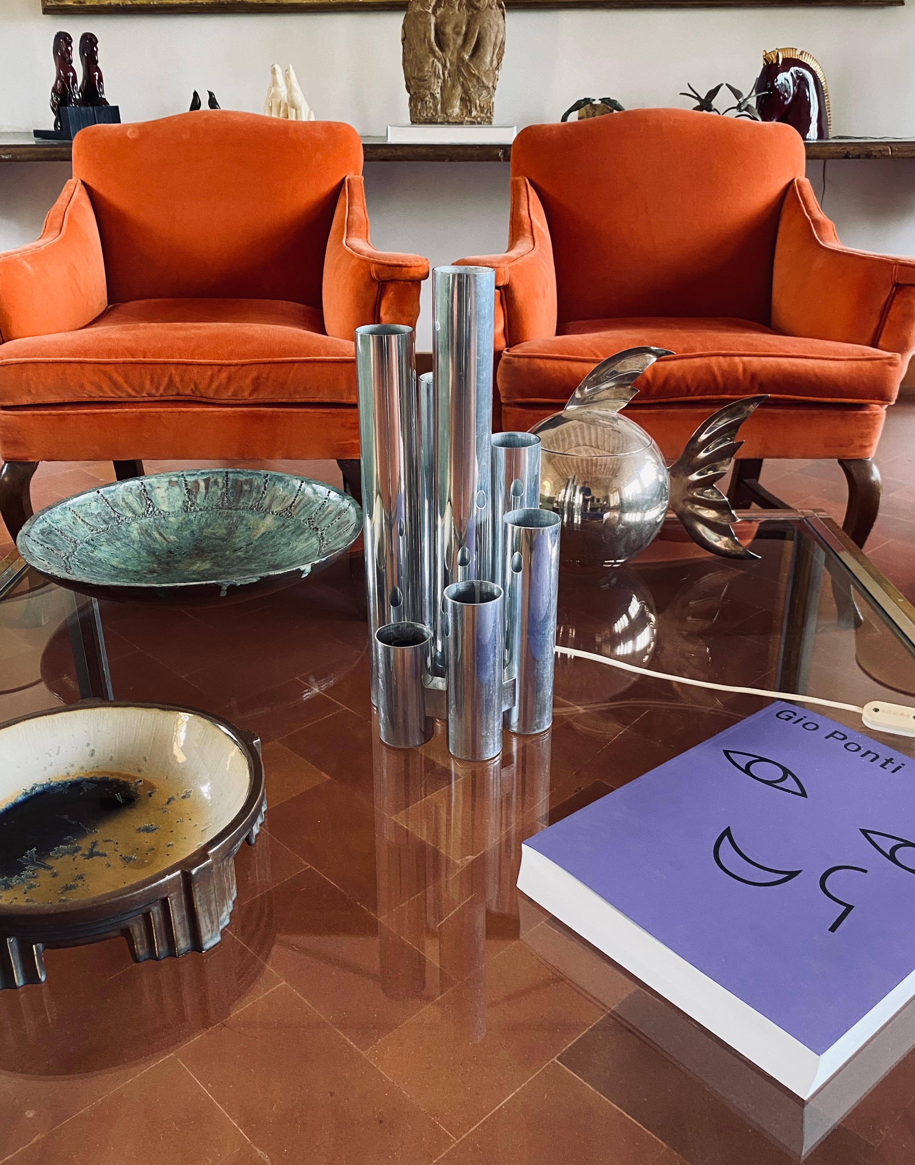 Lampe de table en métal à 6 lumières Hollywood regency, Sciolari, Italie 1970 en vente 1