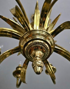 Hollywood Regency 8 Arm Golden Chandelier with Ears of Wheat, France 1970s