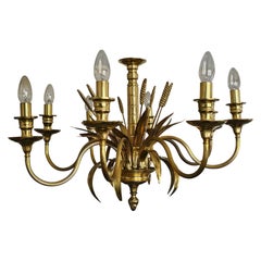Hollywood Regency 8 Arm Golden Chandelier with Ears of Wheat, France 1970s