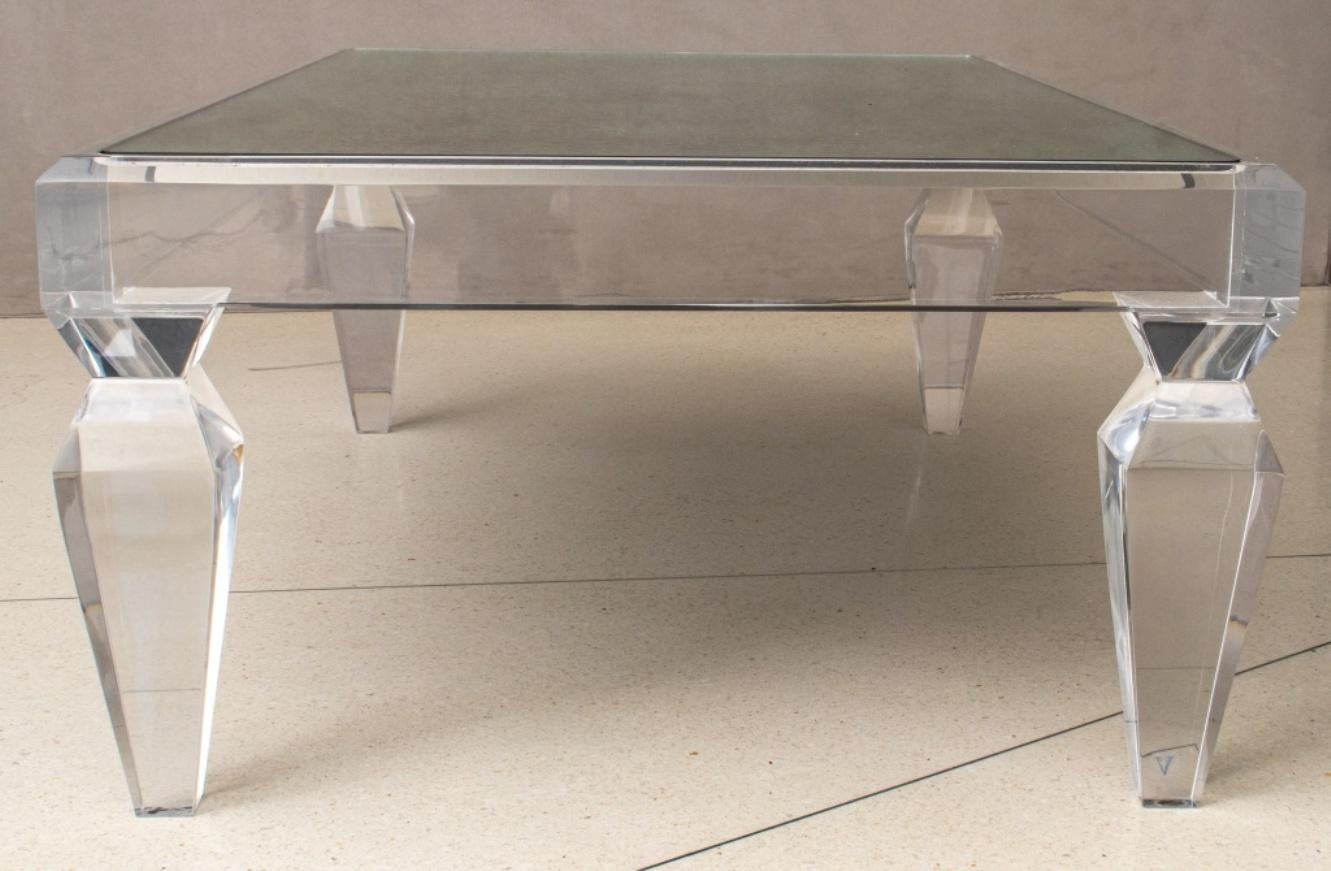 Hollywood Regency Acrylic & Mirrored Coffee Table For Sale 3