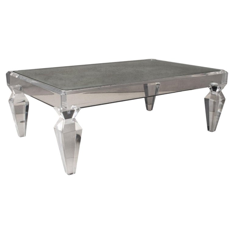 Hollywood Regency Acrylic and Mirrored Coffee Table For Sale at 1stDibs