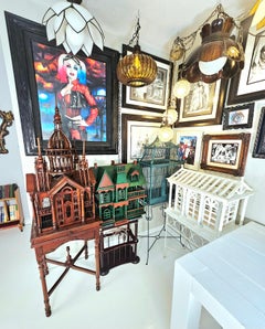 Hollywood Regency Amber Glass Caged Onion Swag Pendant Light