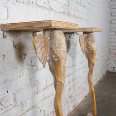 Hollywood Regency Animalia Elephant Head Sconce Console Table w/Glass Top