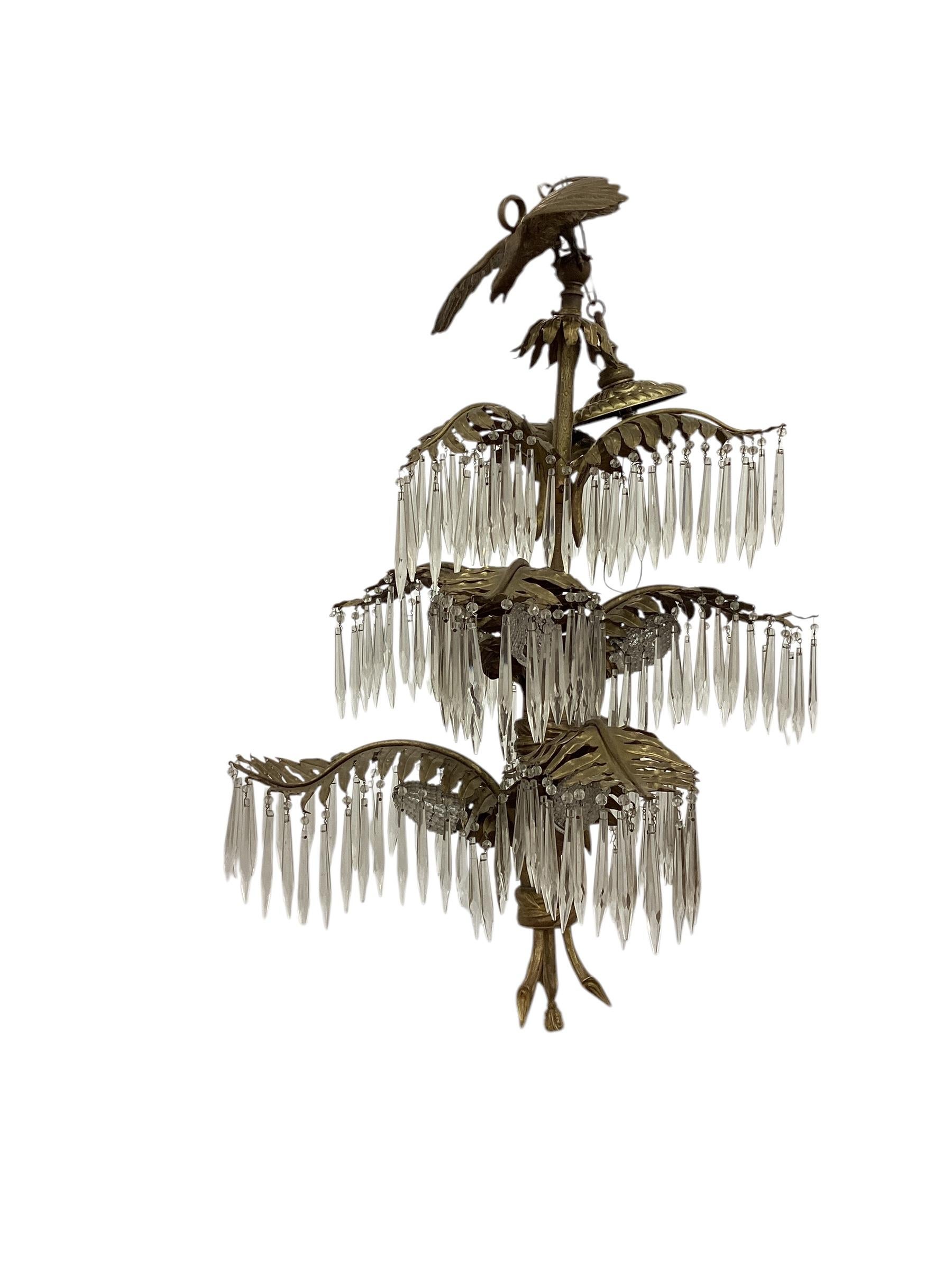 Lustre français ancien de style Hollywood Regency en bronze doré et cristal en vente 5