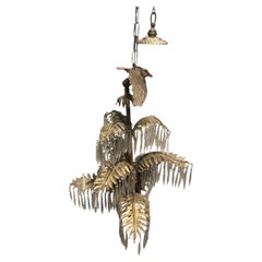 Hollywood Regency Antique French Palm Tree Gilt Bronze and Crystal Chandelier