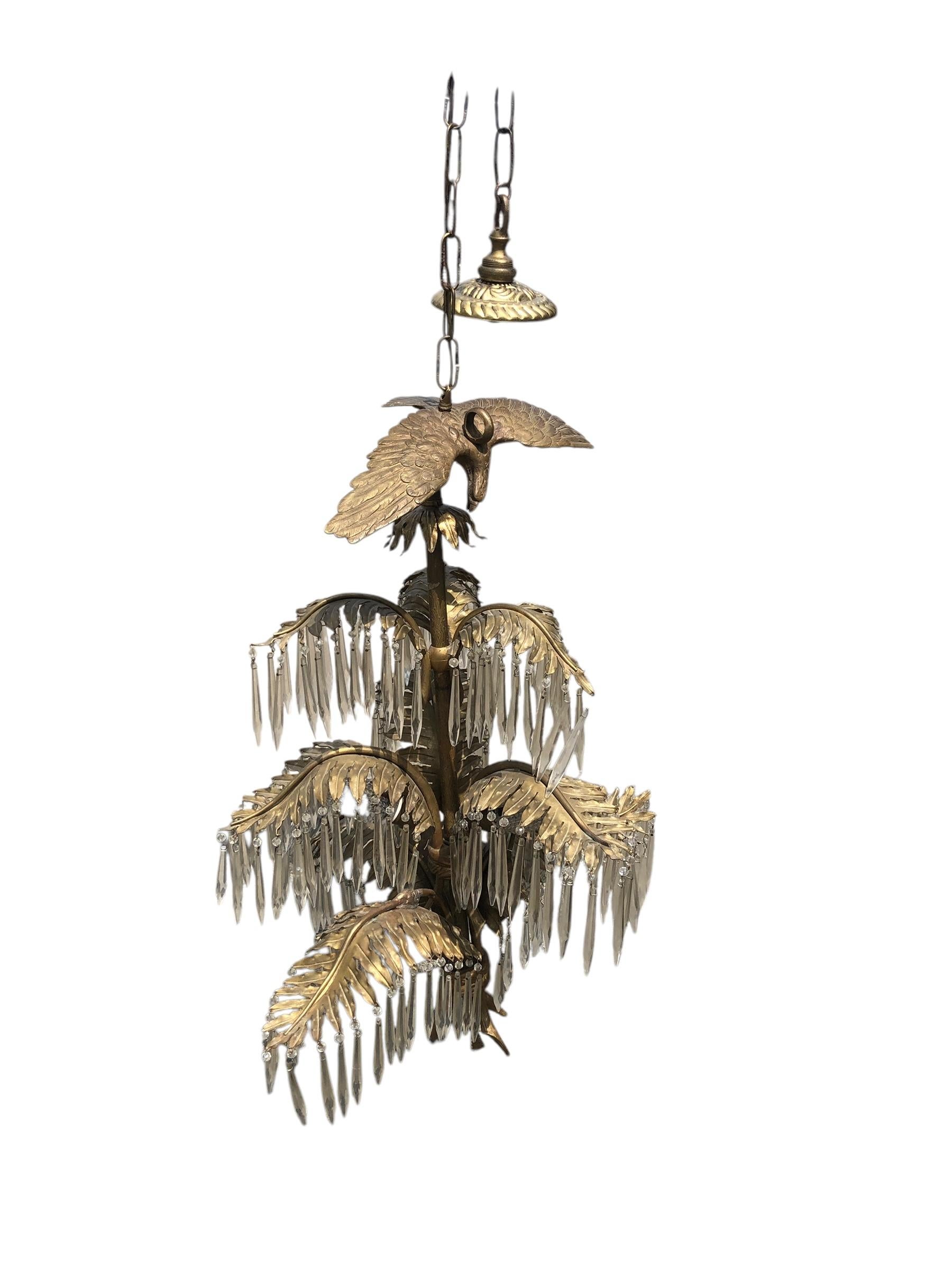 Lustre français ancien de style Hollywood Regency en bronze doré et cristal en vente 2