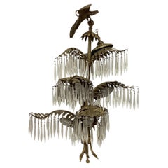 Antiker französischer Hollywood-Regency-Kronleuchter mit Palmenbaum aus vergoldeter Bronze und Kristall