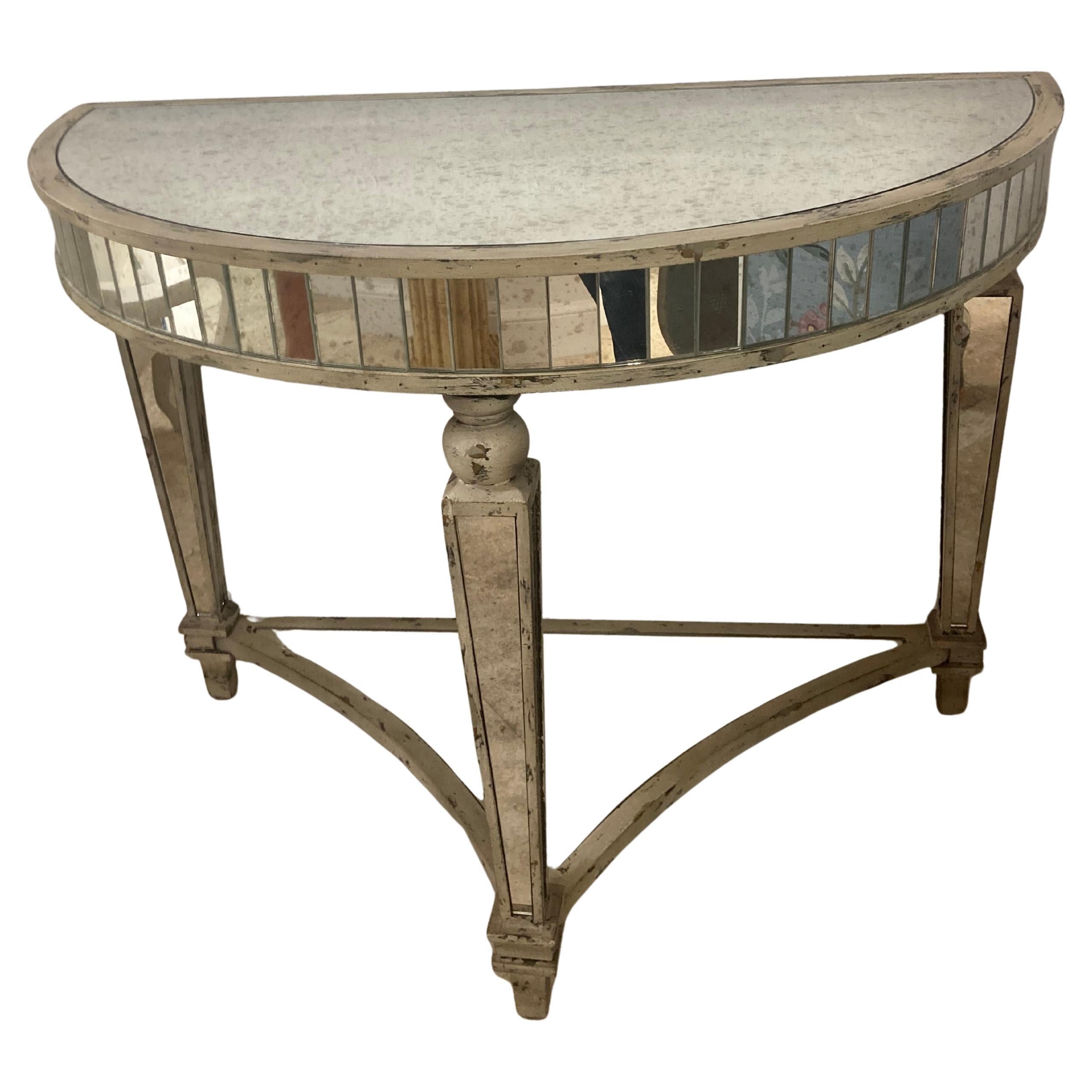 Console Demi Lune Hollywood Regency Antique Mirror en vente