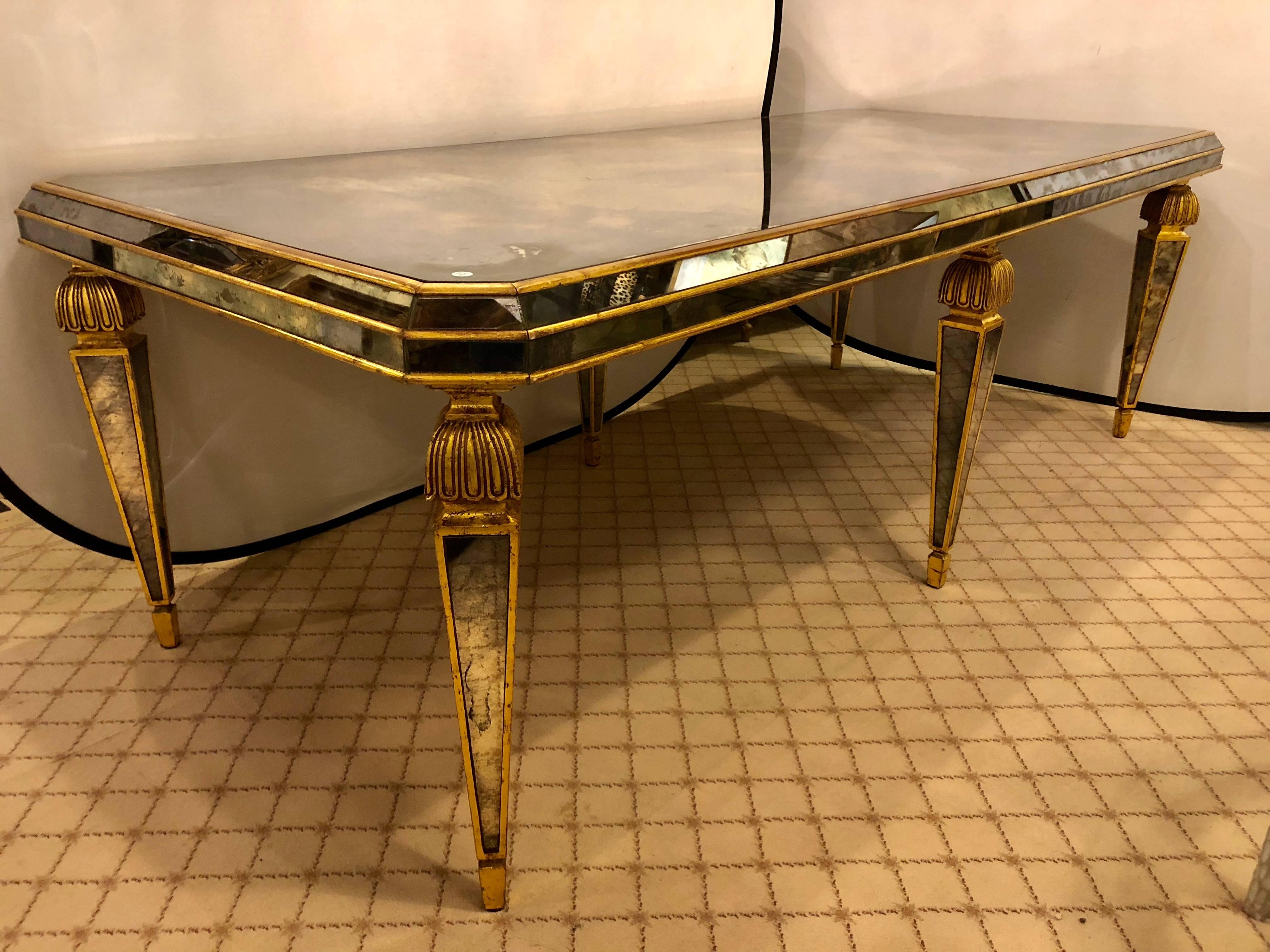 Hollywood Regency Antiqued Mirrored Dining / Conference Table 3