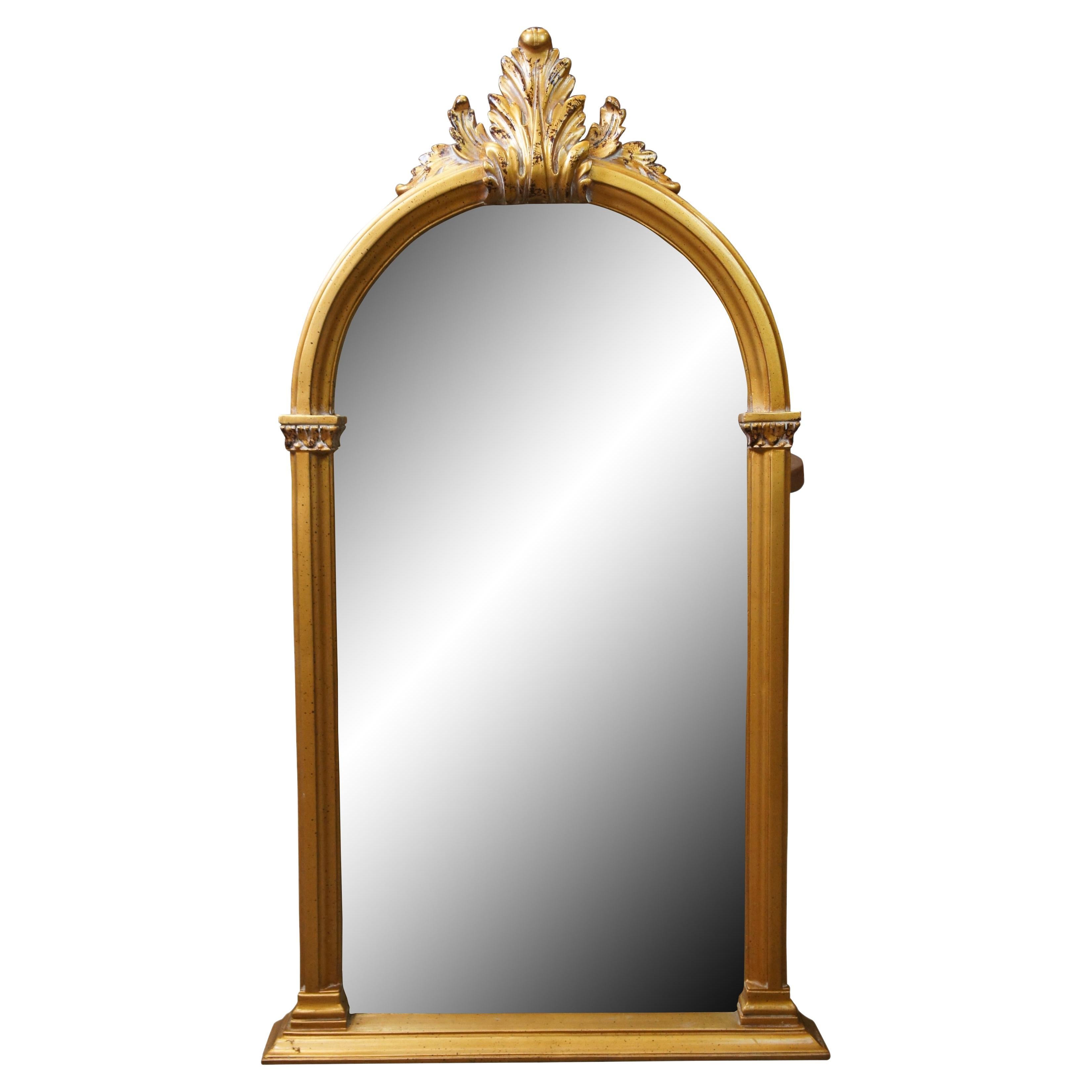 Hollywood Regency Arched Domed Acanthus Leaf Vanity Mantel Wall Mirror 45"