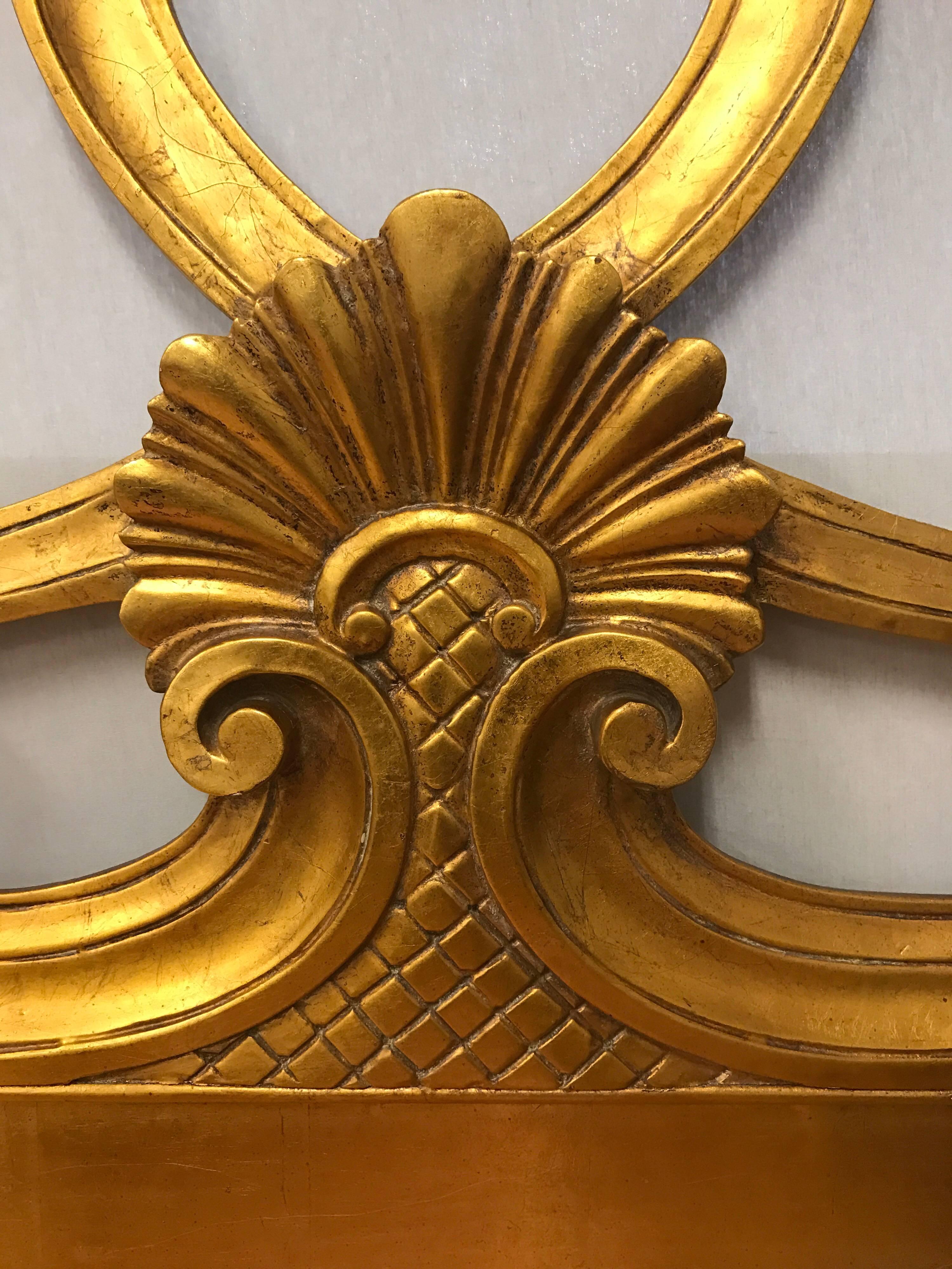 Hollywood Regency Architectural Gold Carved King Headboard In Excellent Condition In West Hartford, CT
