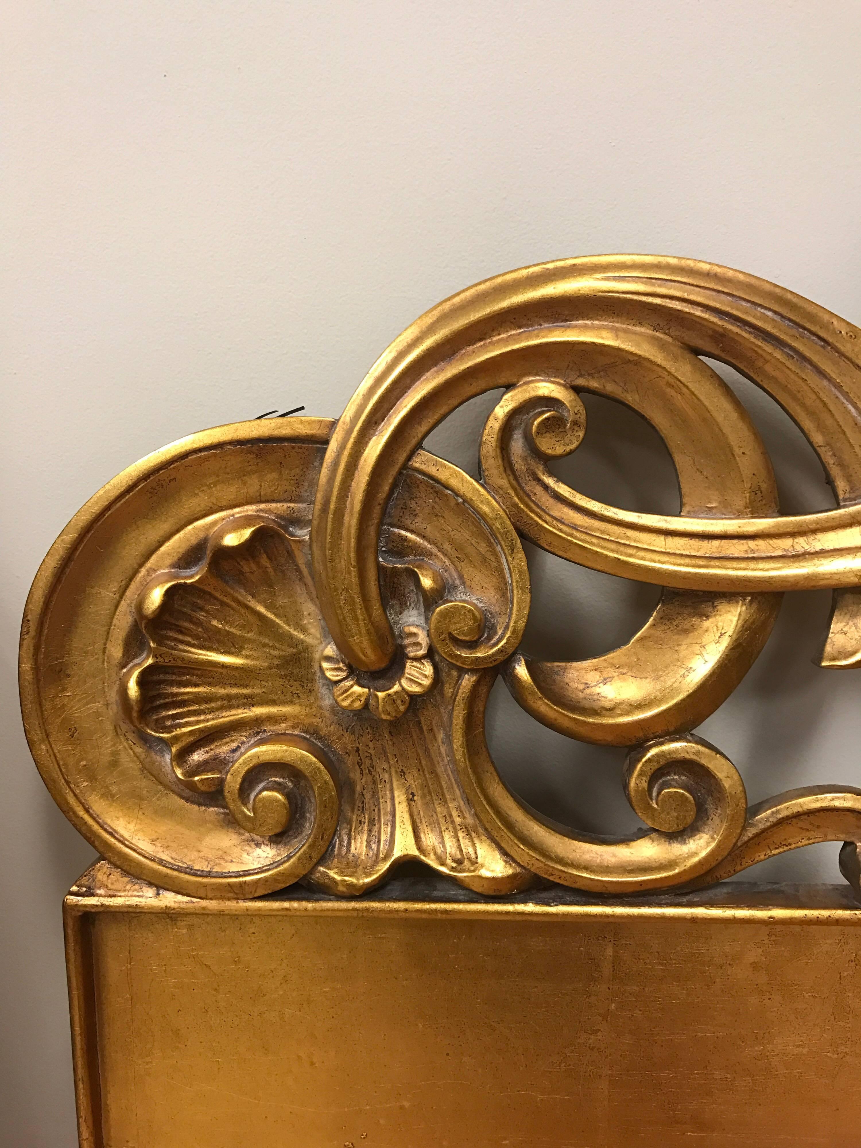 Mid-20th Century Hollywood Regency Architectural Gold Carved King Headboard