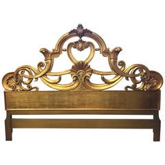 Hollywood Regency Architectural Gold Carved King Headboard