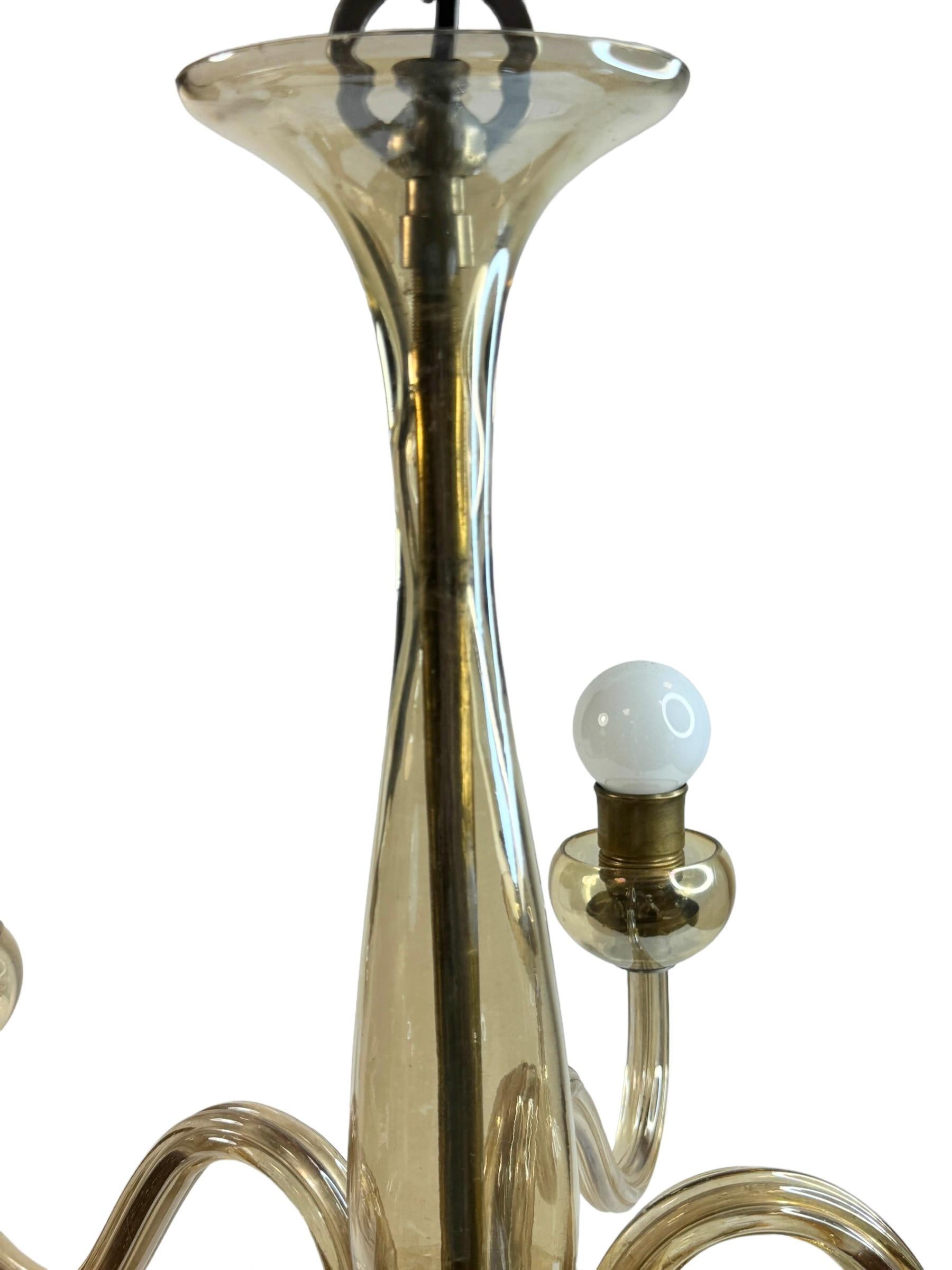 Lampadario Hollywood Regency Art Deco in vetro di Murano color ambra, Italia, anni '30 in vendita 3