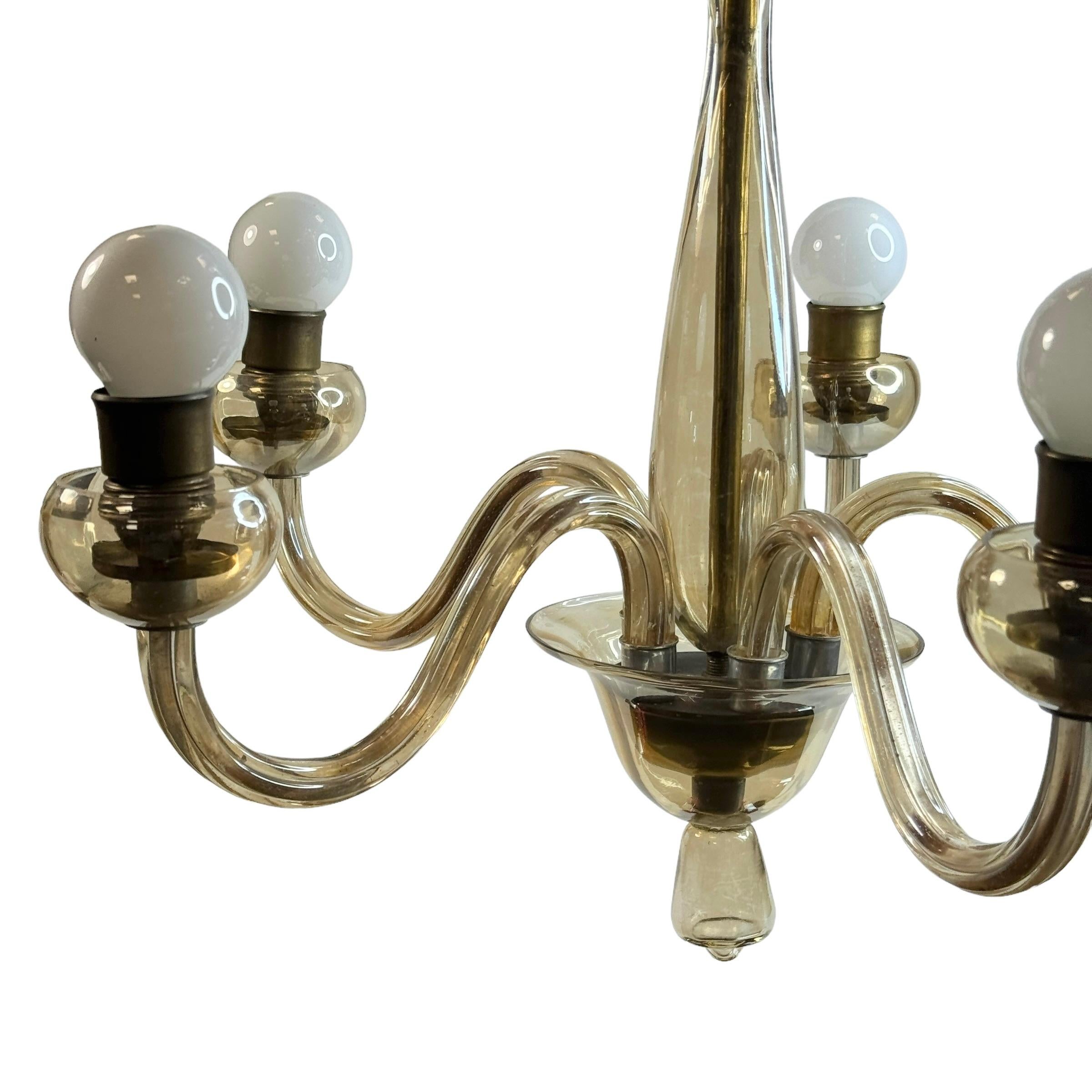 Mid-Century moderno Lampadario Hollywood Regency Art Deco in vetro di Murano color ambra, Italia, anni '30 in vendita