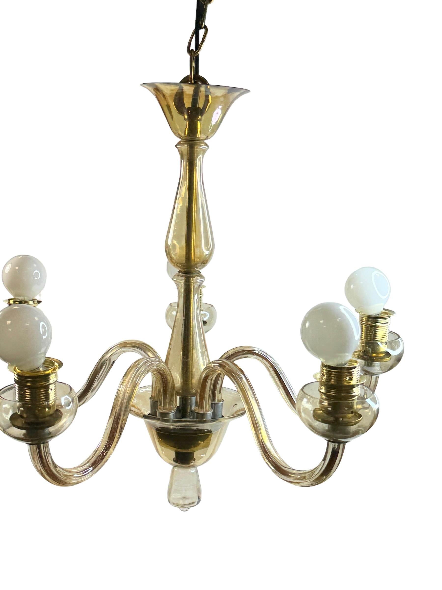 Mid-Century Modern Hollywood Regency Art Deco Amber Murano Glass Chandelier, Italy, 1930s For Sale