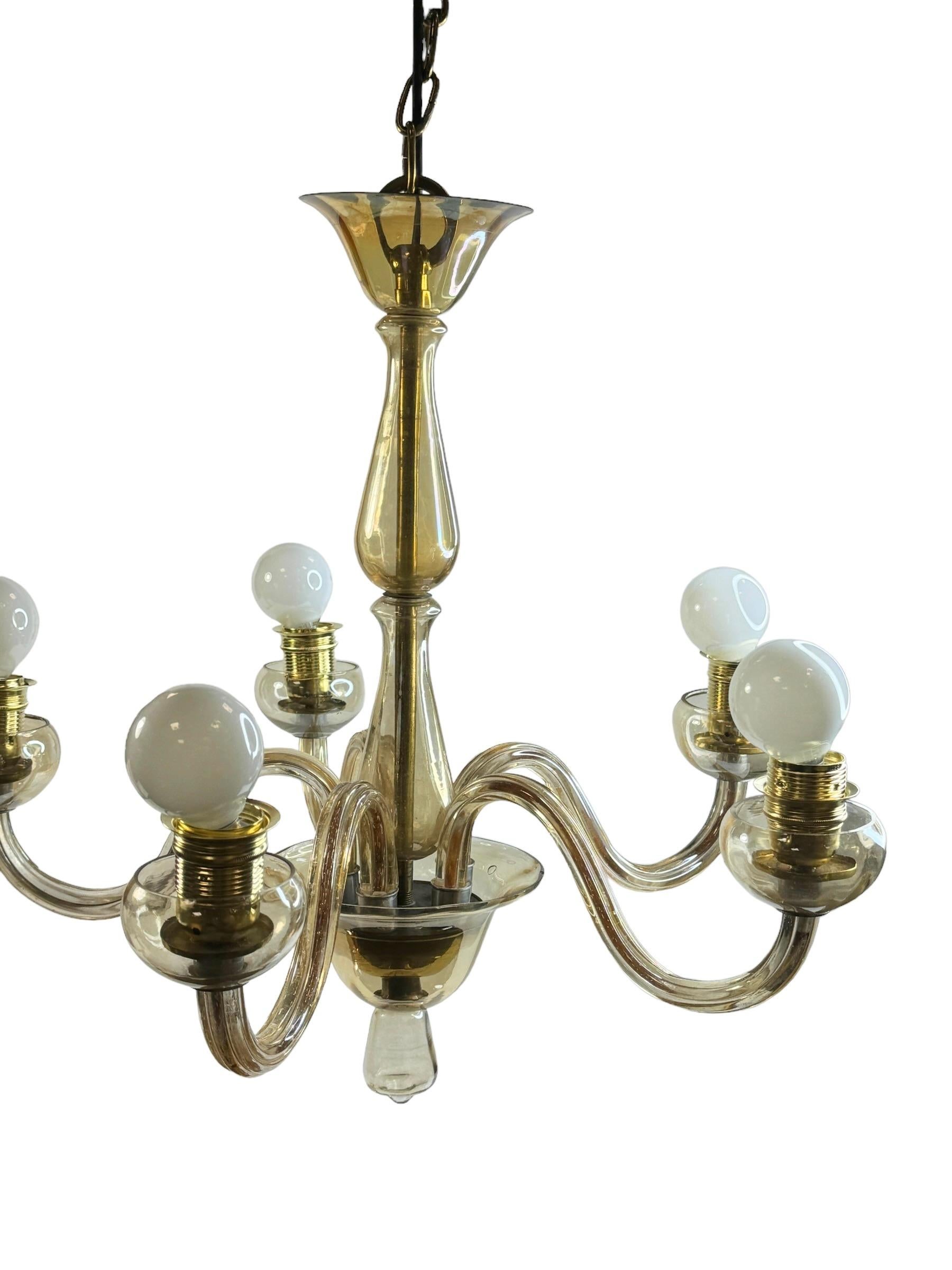 Italian Hollywood Regency Art Deco Amber Murano Glass Chandelier, Italy, 1930s For Sale