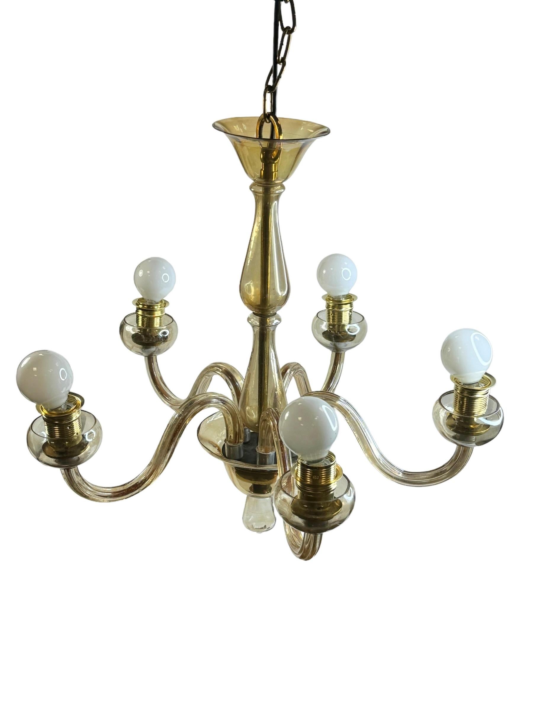 Mid-20th Century Hollywood Regency Art Deco Amber Murano Glass Chandelier, Italy, 1930s For Sale