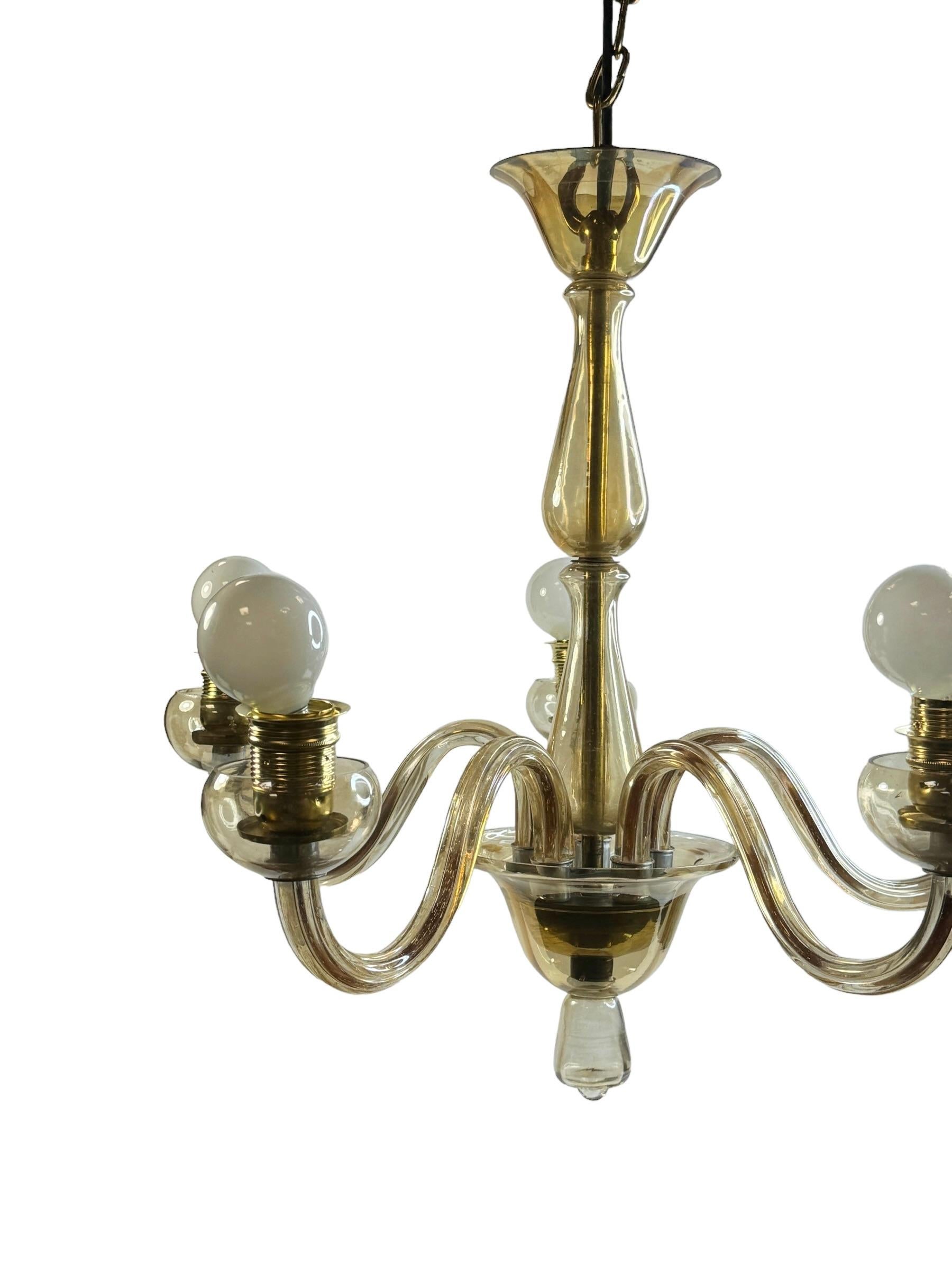 Metal Hollywood Regency Art Deco Amber Murano Glass Chandelier, Italy, 1930s For Sale