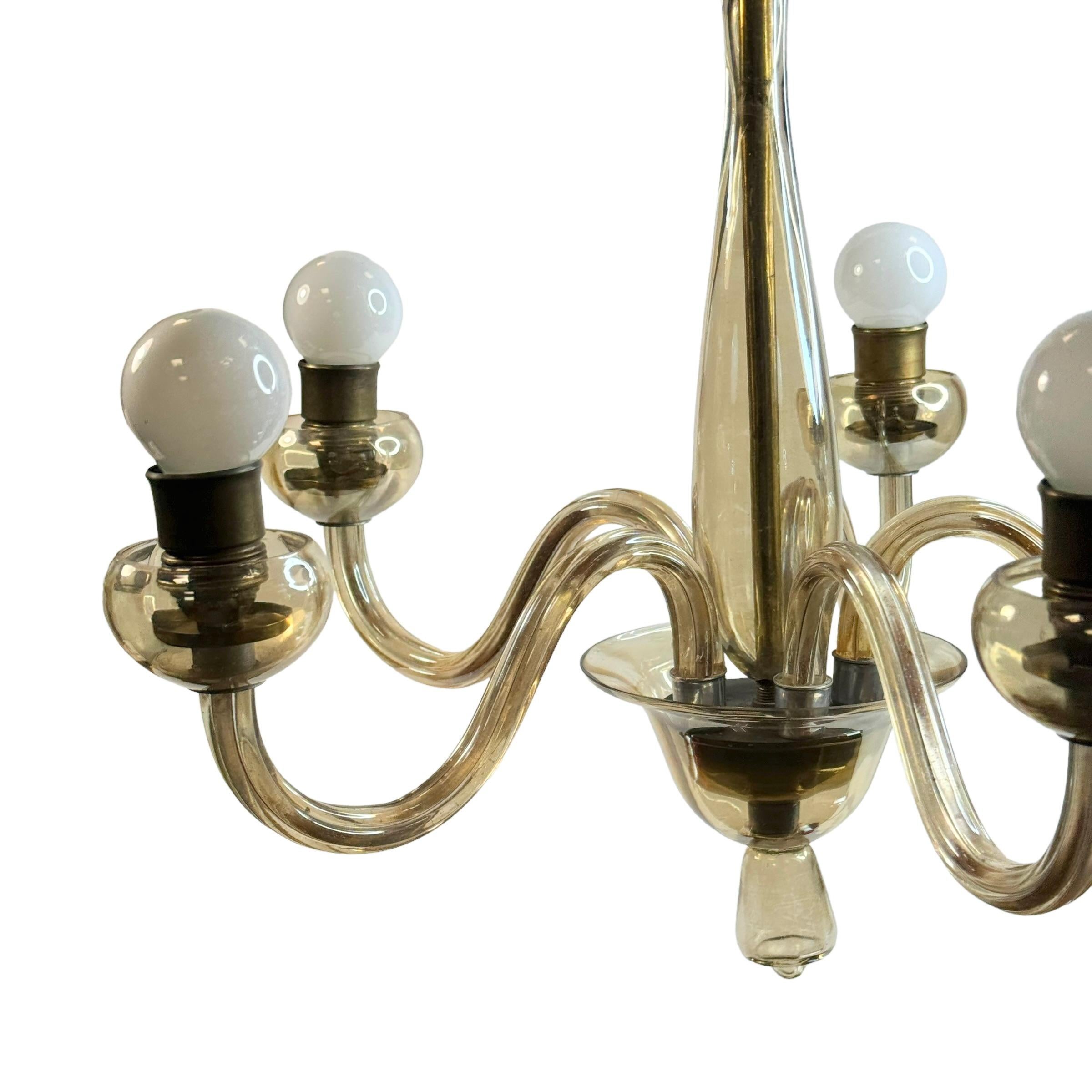 Lampadario Hollywood Regency Art Deco in vetro di Murano color ambra, Italia, anni '30 in vendita 1