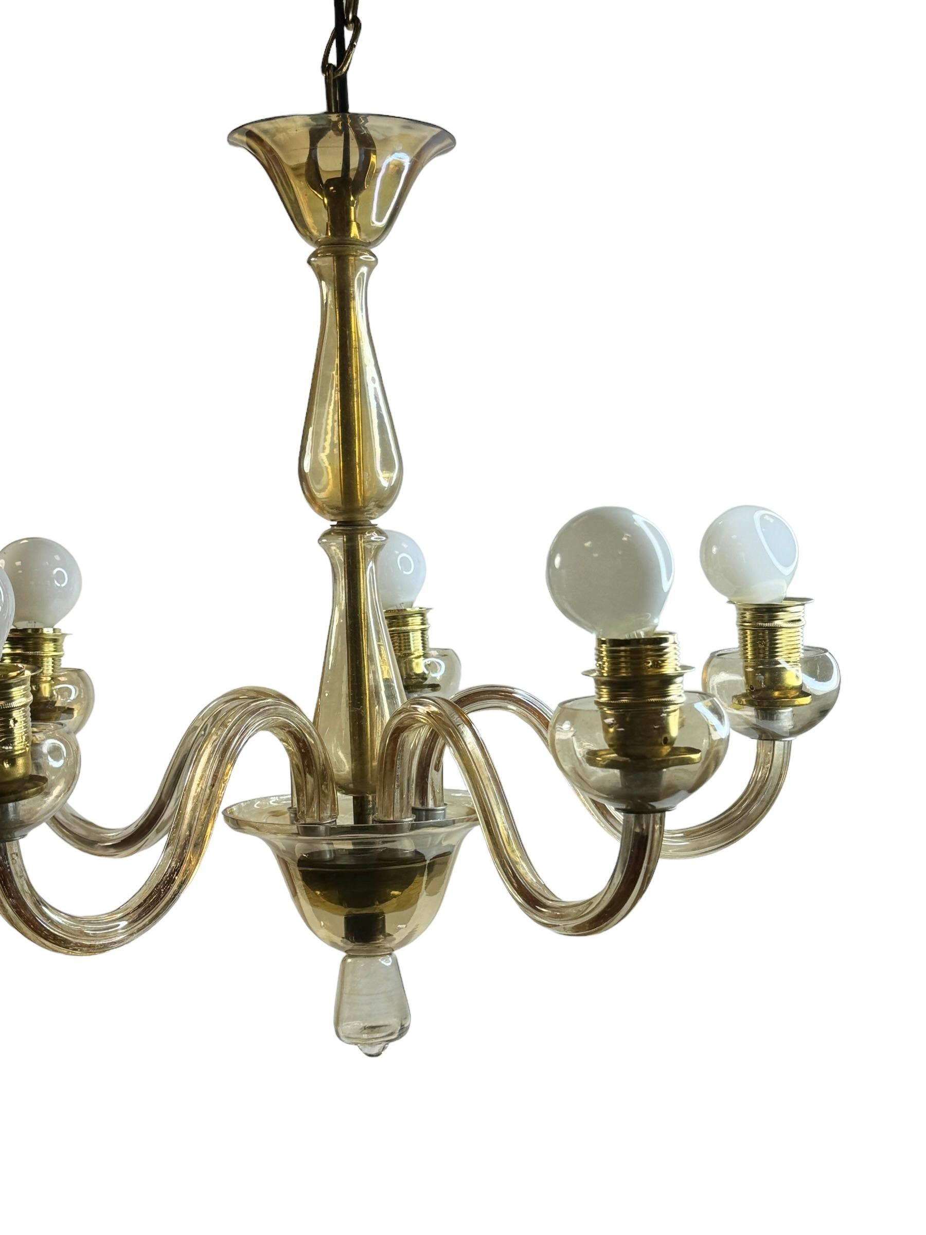 Hollywood Regency Art Deco Amber Murano Glass Chandelier, Italy, 1930s For Sale 1