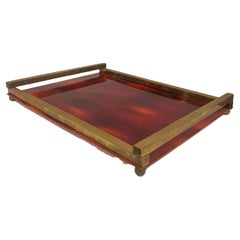 Hollywood Regency Art Deco French Brass & Tortoise Shell Cocktail Serving Tray