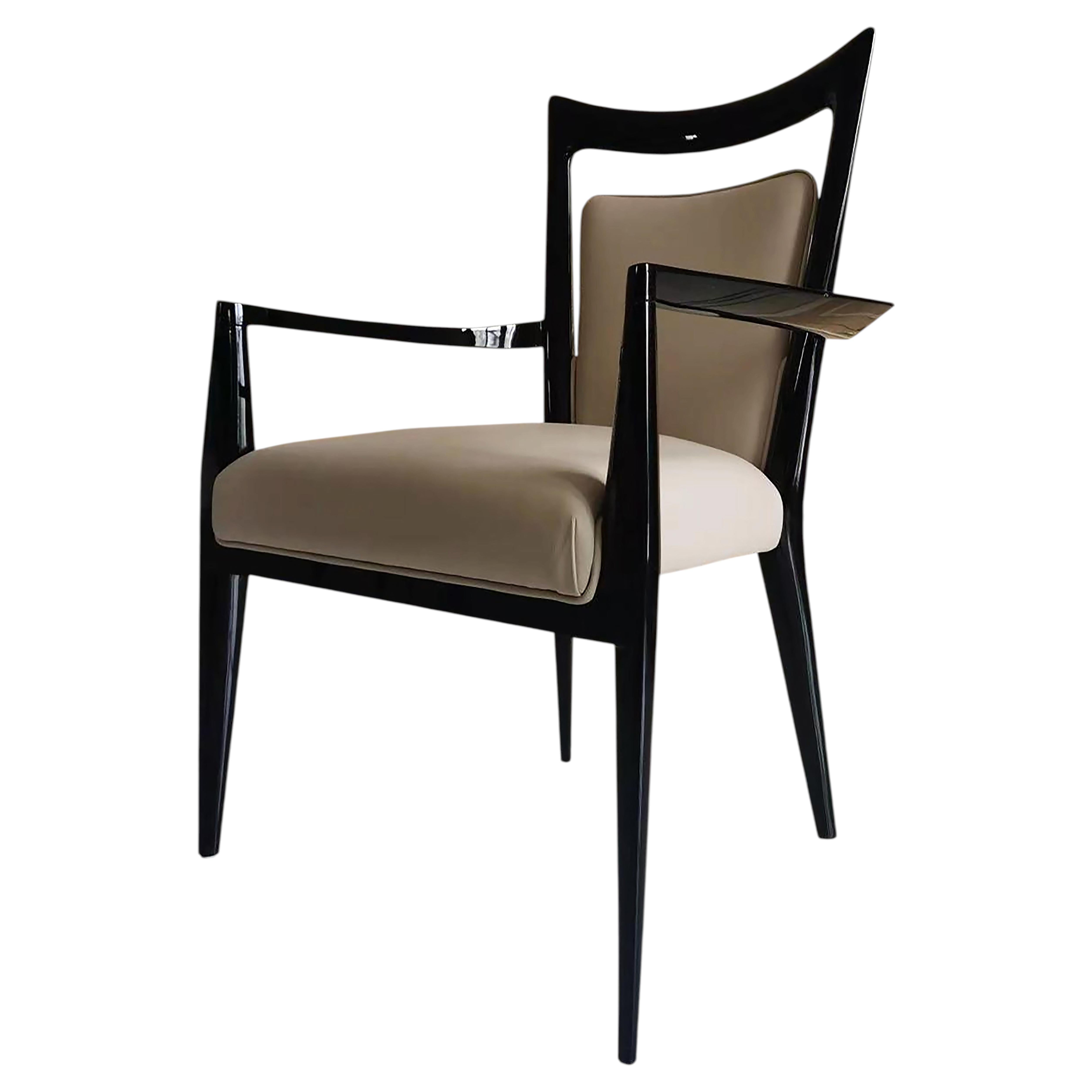 Hollywood Regency Art Deco High-Gloss Ebony Dining Armchair Alexander Collection For Sale
